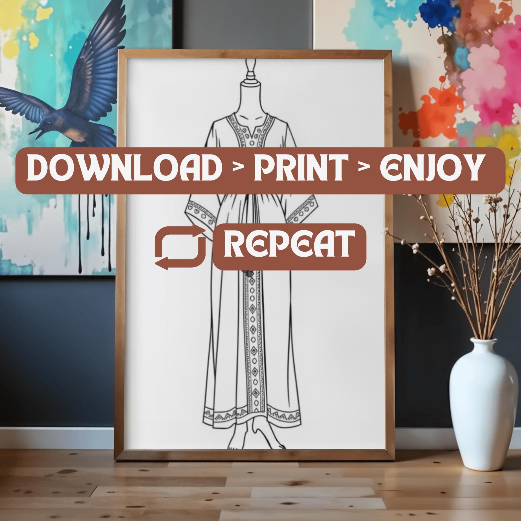 Moroccan Kaftan Coloring Book, Moroccan Fashion Coloring Pages, Islamic Fashion, Digital Download. - image 4