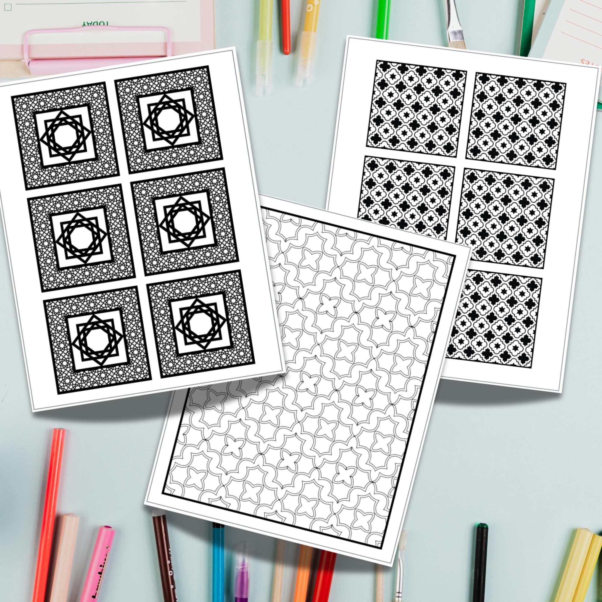 Moroccan Tile Coloring Pages | Islamic Geometric Patterns | Printable Digital (PDF & PNG) - image 4