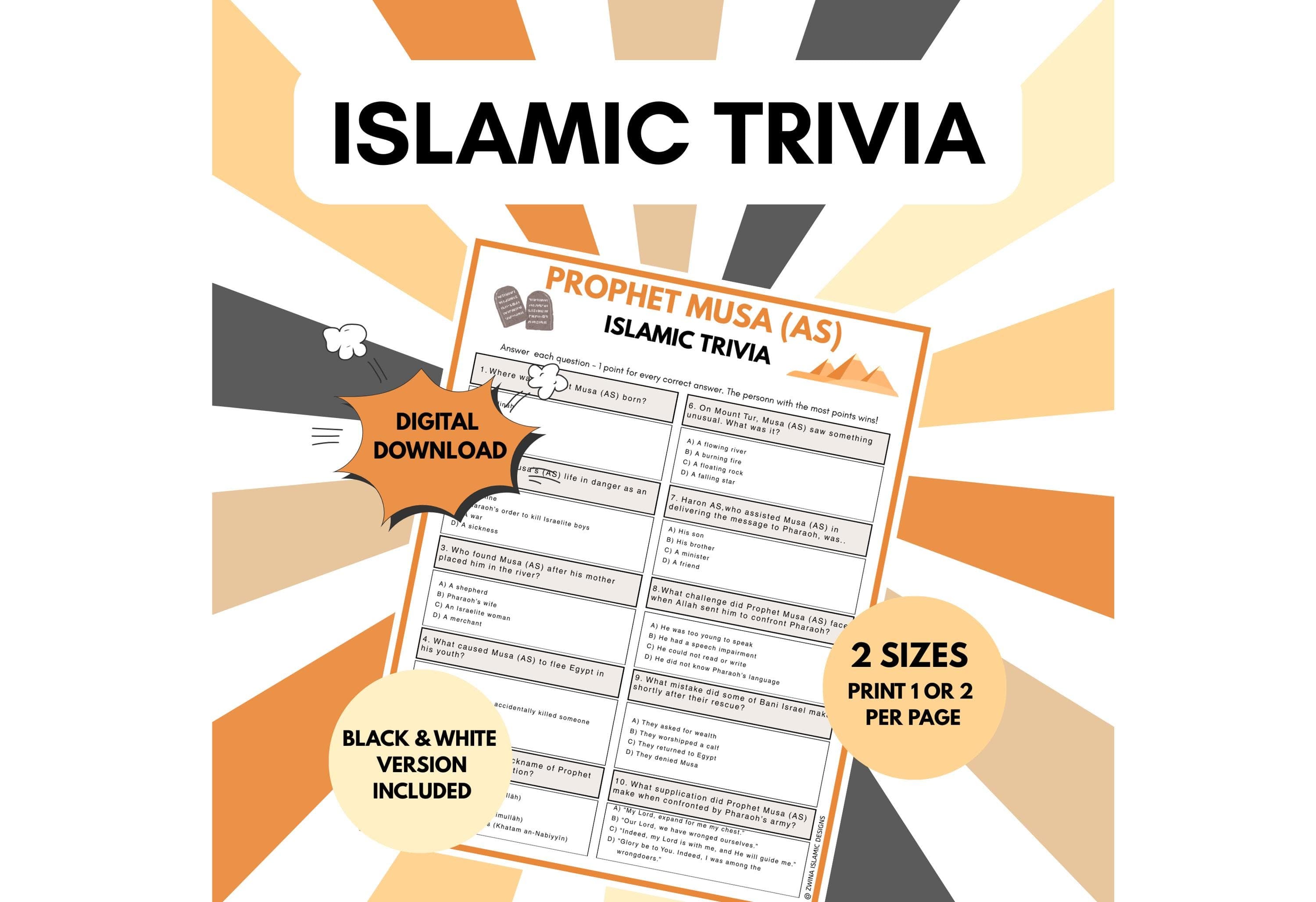 Prophet Musa (AS) Islamic Trivia Game | Muslim Game | Ramadan Activity | Islamic Printable for Kids, Youth and Adults | PDF Digital