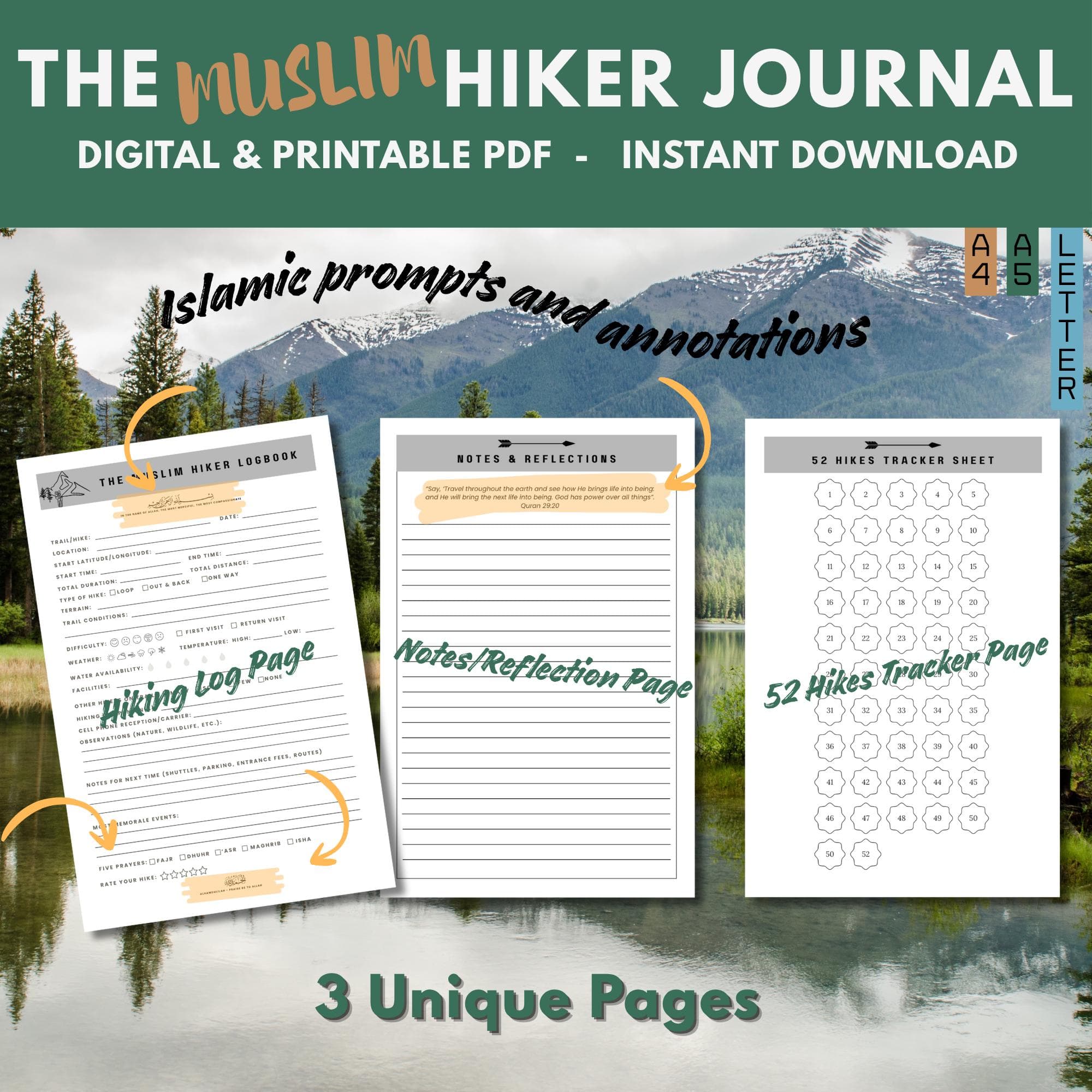 Muslim Fitness Planner, Islamic Planner, Quran Journal, Muslim Planner Digital, Islamic fitness journal, Hiking Journal, Digital Download. - image 3