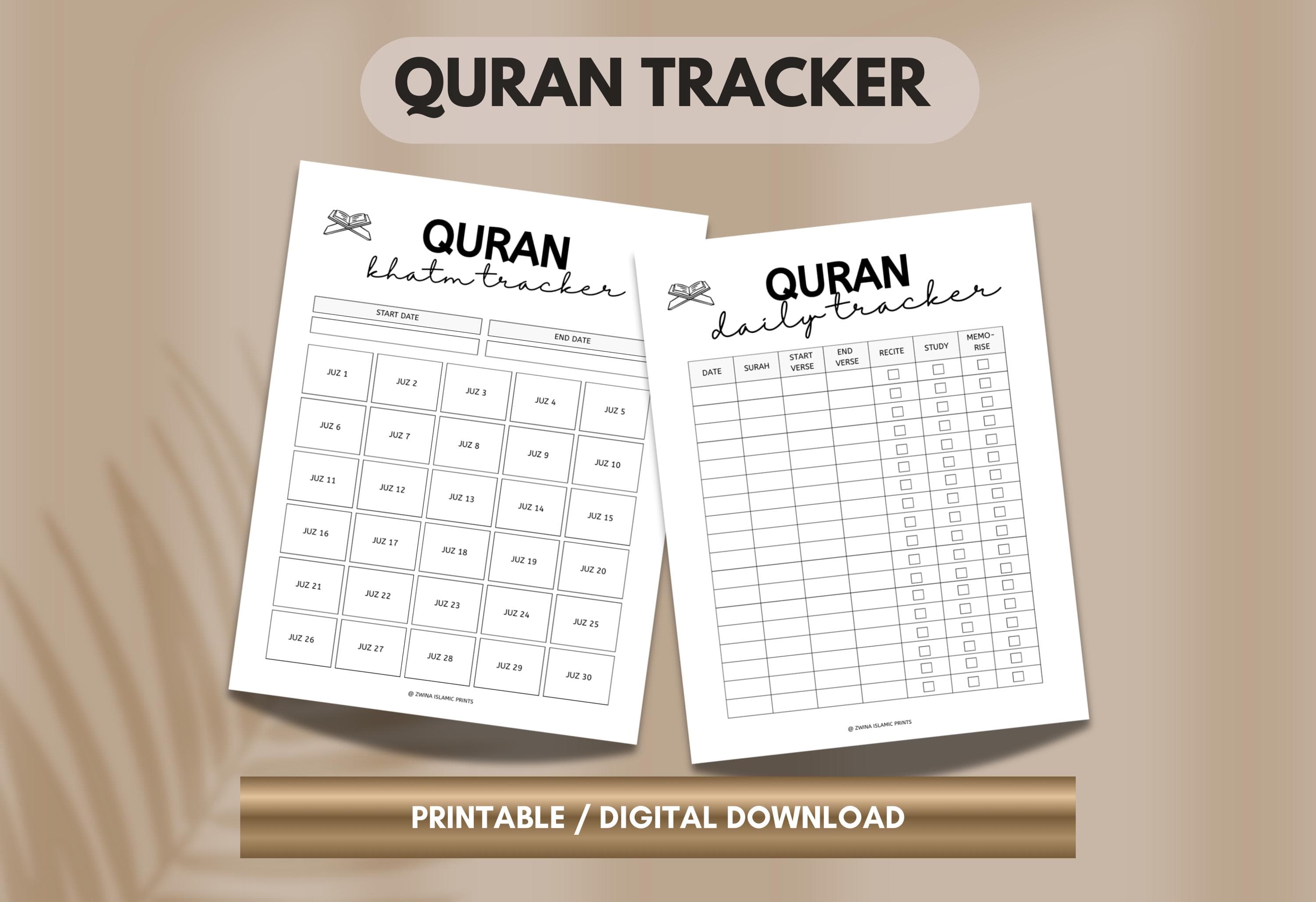 Quran Tracker, Printable Ibadah Tracker, Islamic Planner Quran Planner, Printable PDF, Digital Download