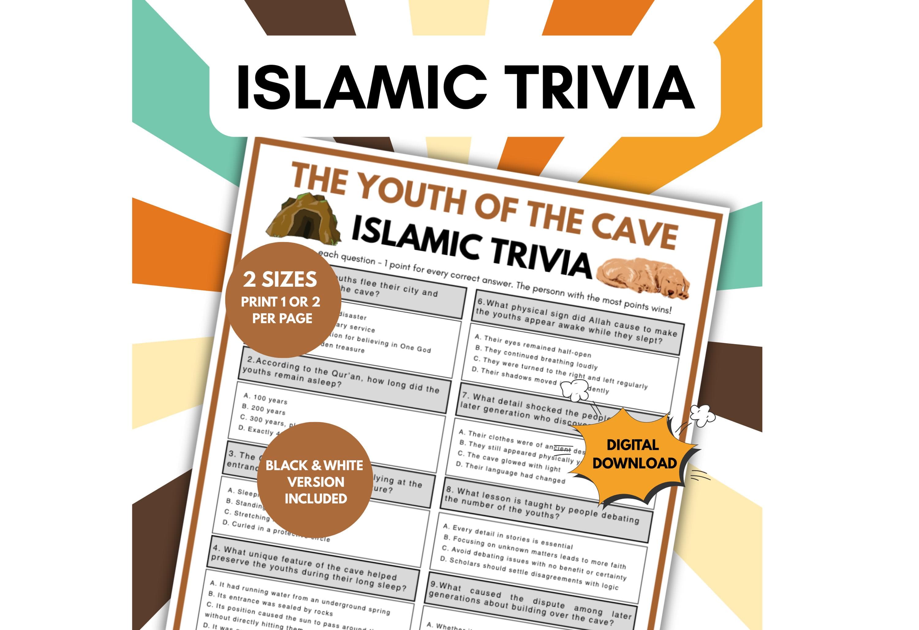 Youth of the Cave Islamic Trivia Game | Muslim Educational Game | Ramadan Activity | Islamic Printable for Kids & Adults | Digital Download