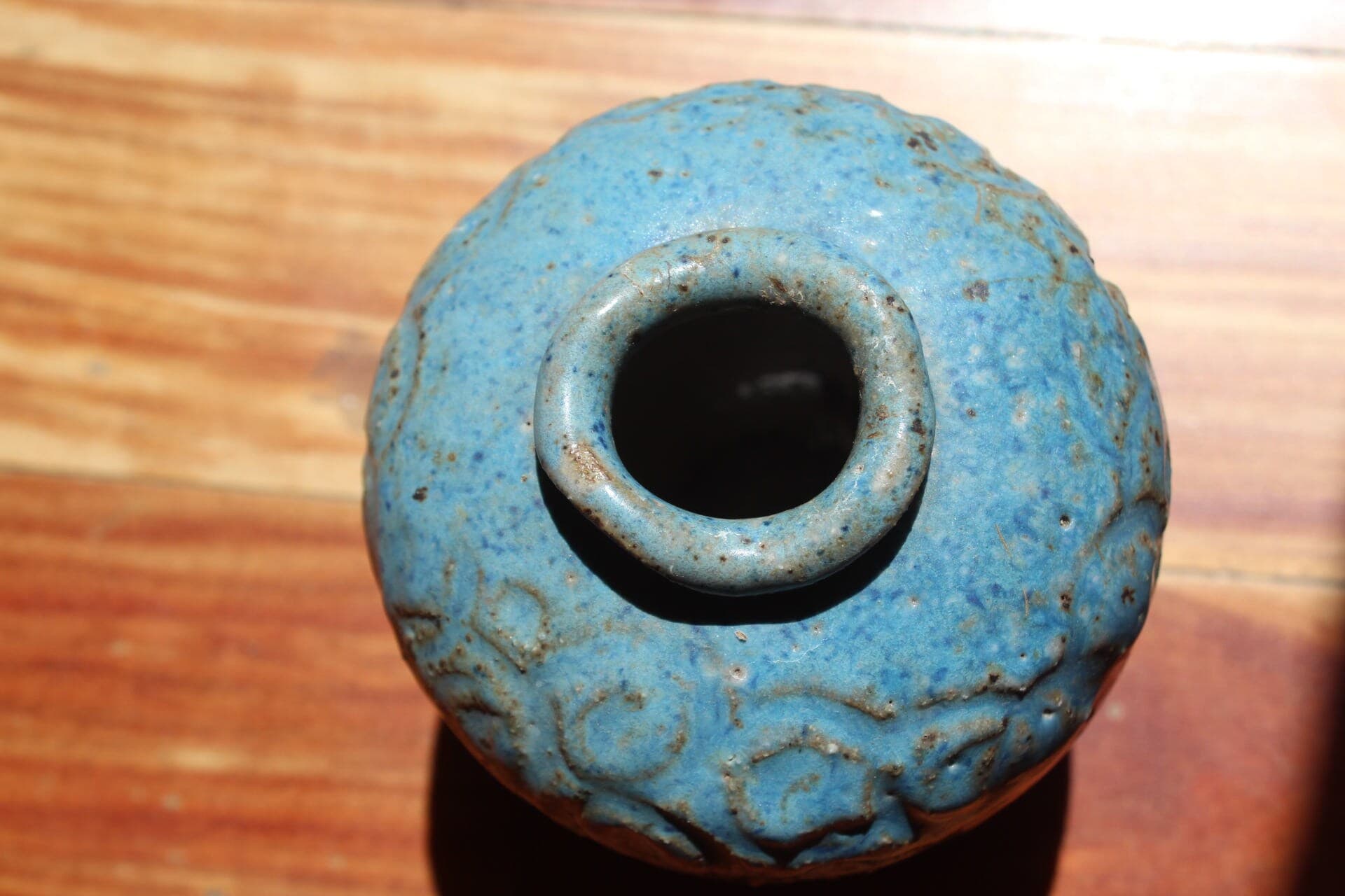 Stoneware Weed Pot 3.8T" Studio Pottery Signed - Cerulean Moroccan Cornflower Blue - Small Vase - image 4
