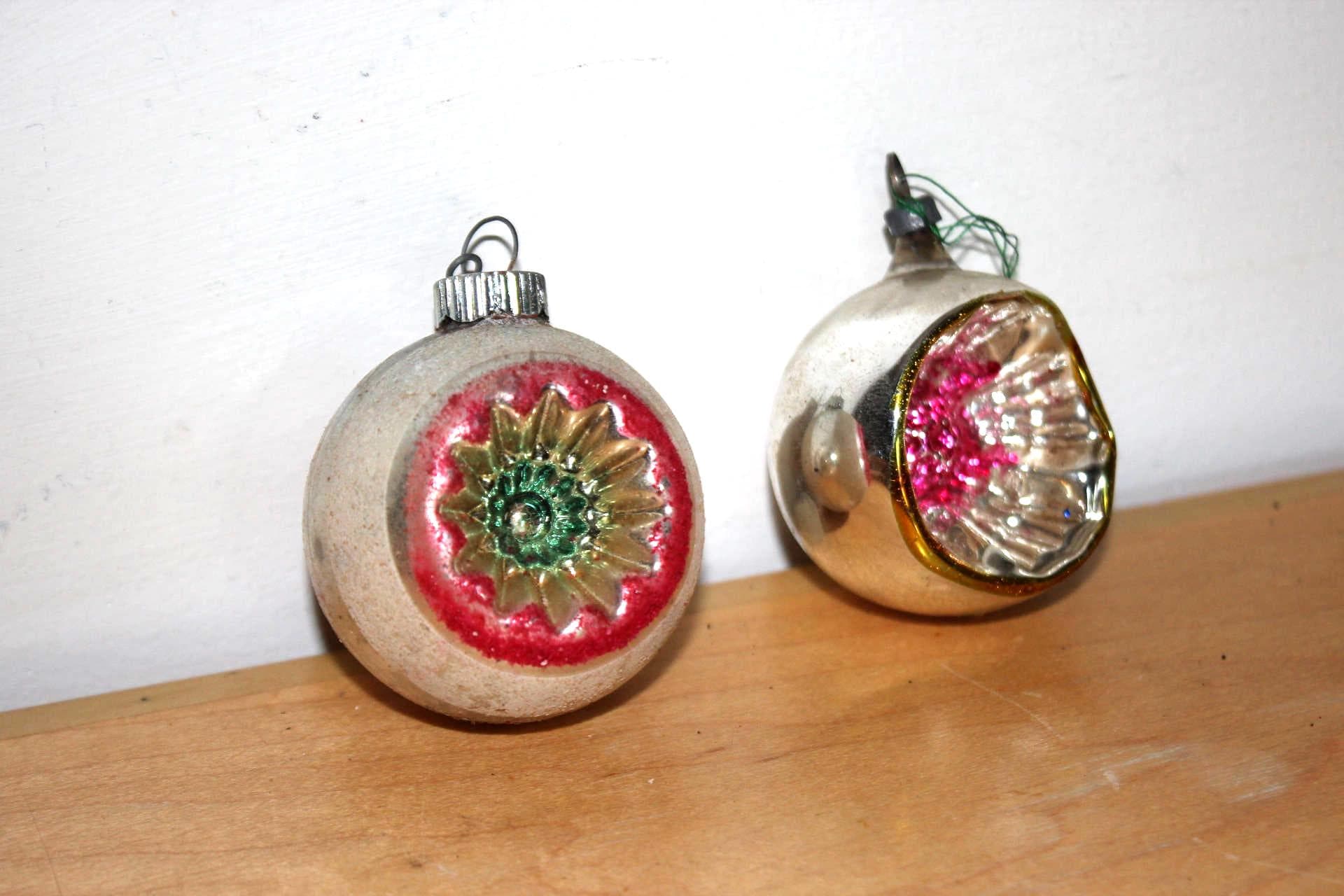 Set 6 Vintage Christmas Ornaments Assorted - Pink Silver Blue Red Polka Dot - image 4