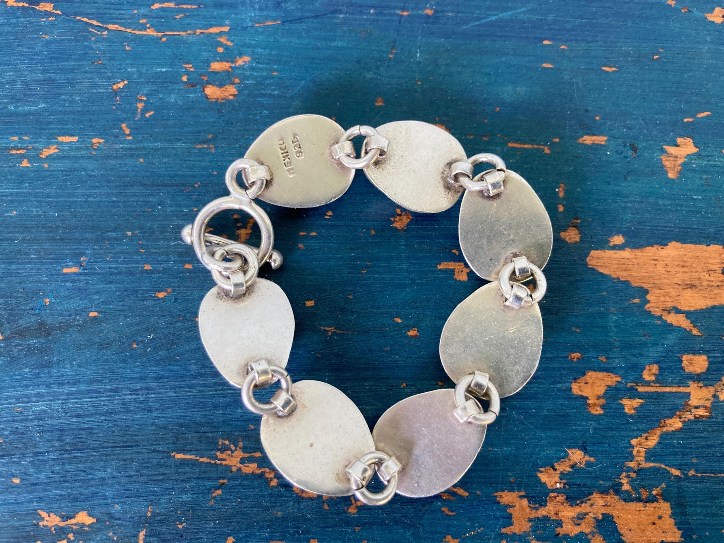Modern Mexican Multi Stone 925 Sterling Bracelet - image 5