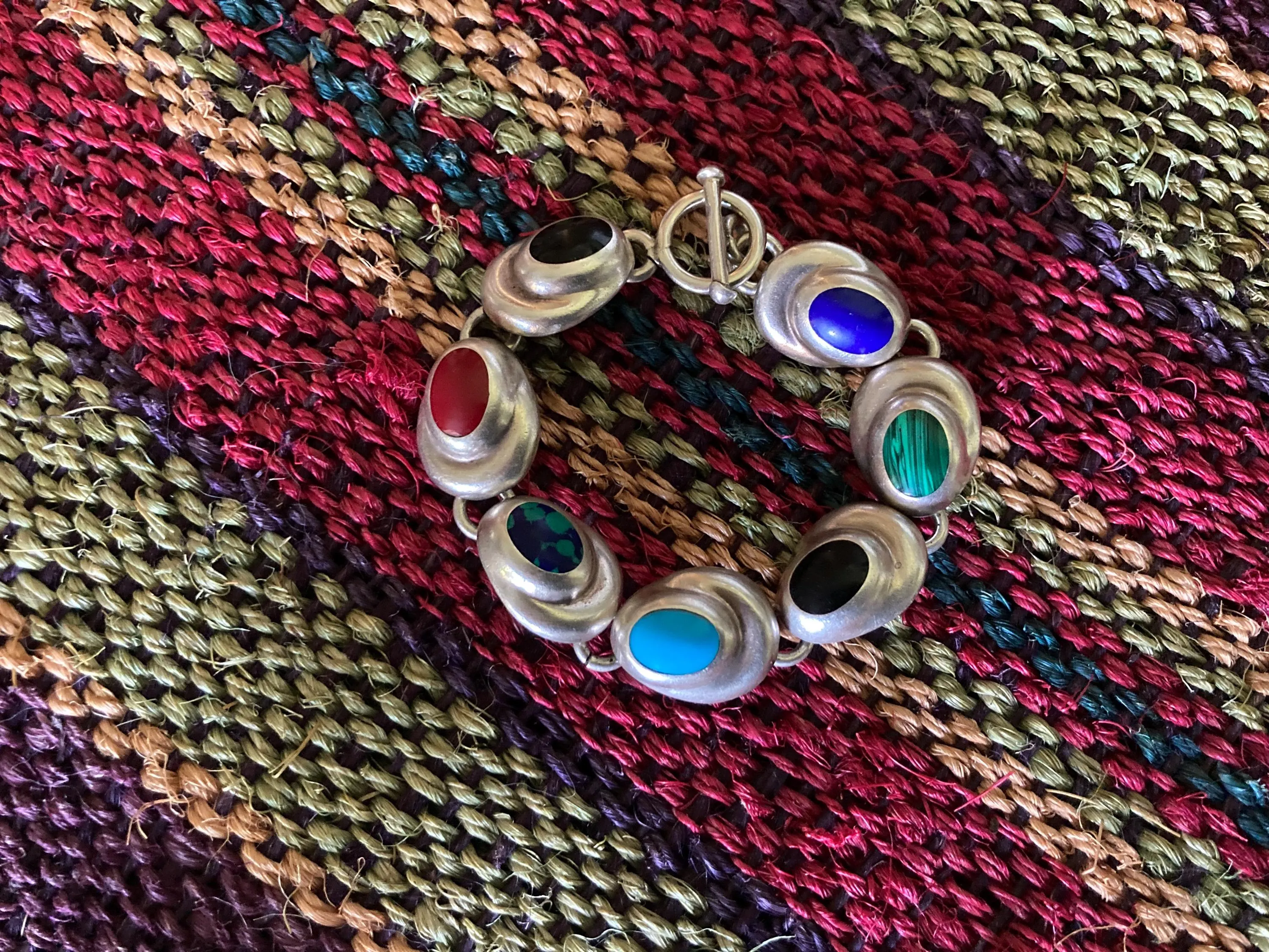 Modern Mexican Multi Stone 925 Sterling Bracelet