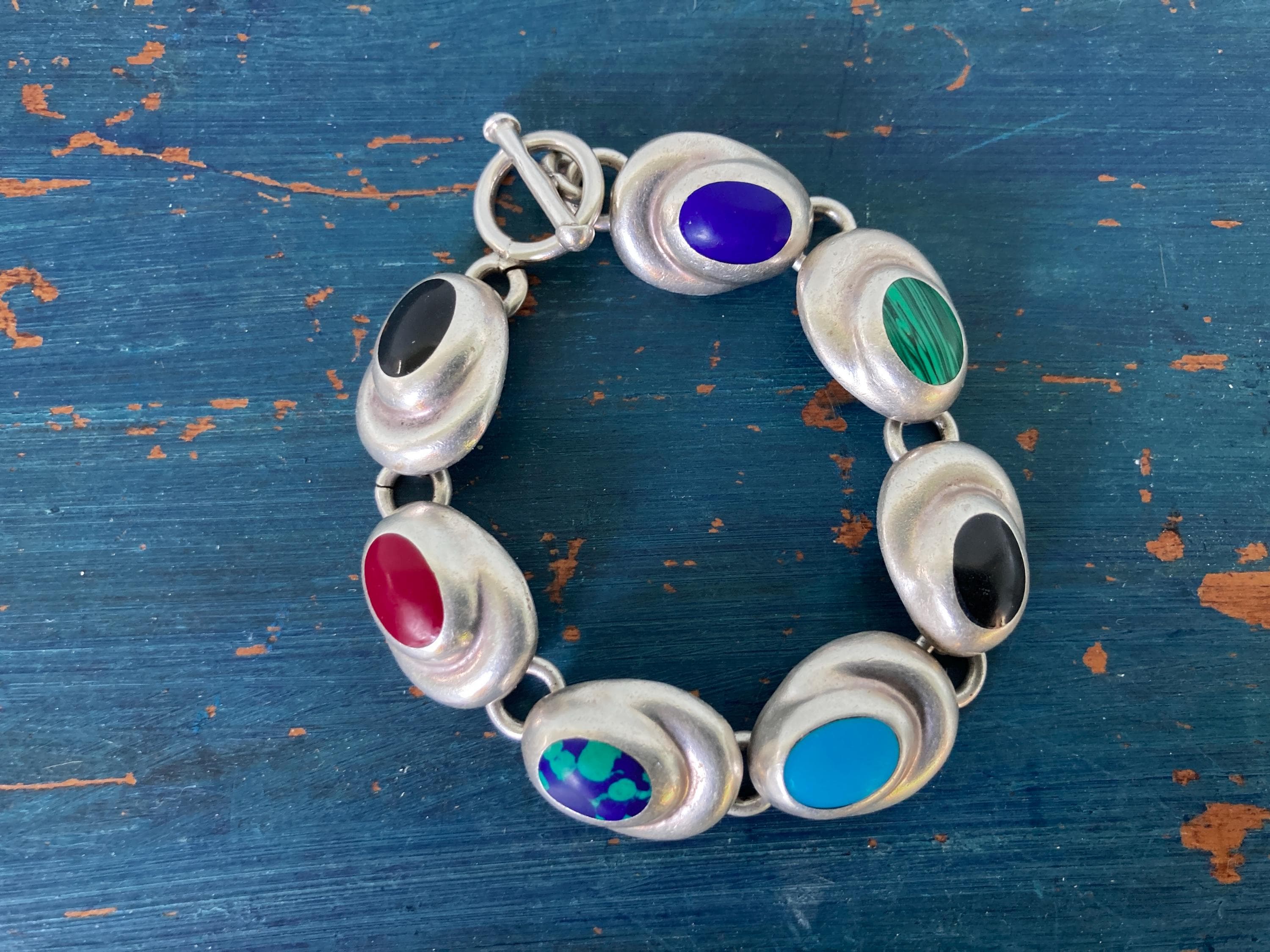 Modern Mexican Multi Stone 925 Sterling Bracelet - image 3