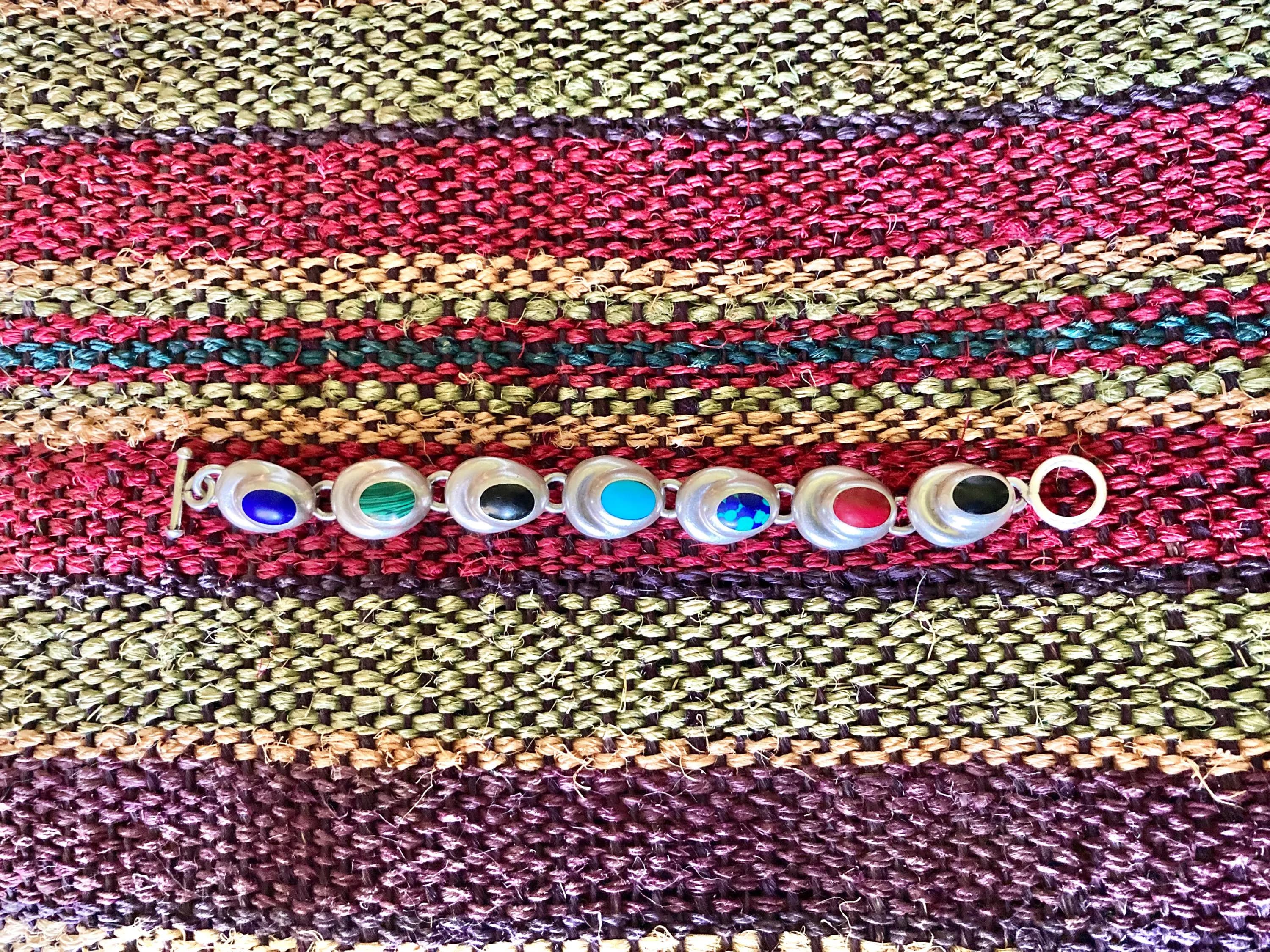 Modern Mexican Multi Stone 925 Sterling Bracelet - image 4