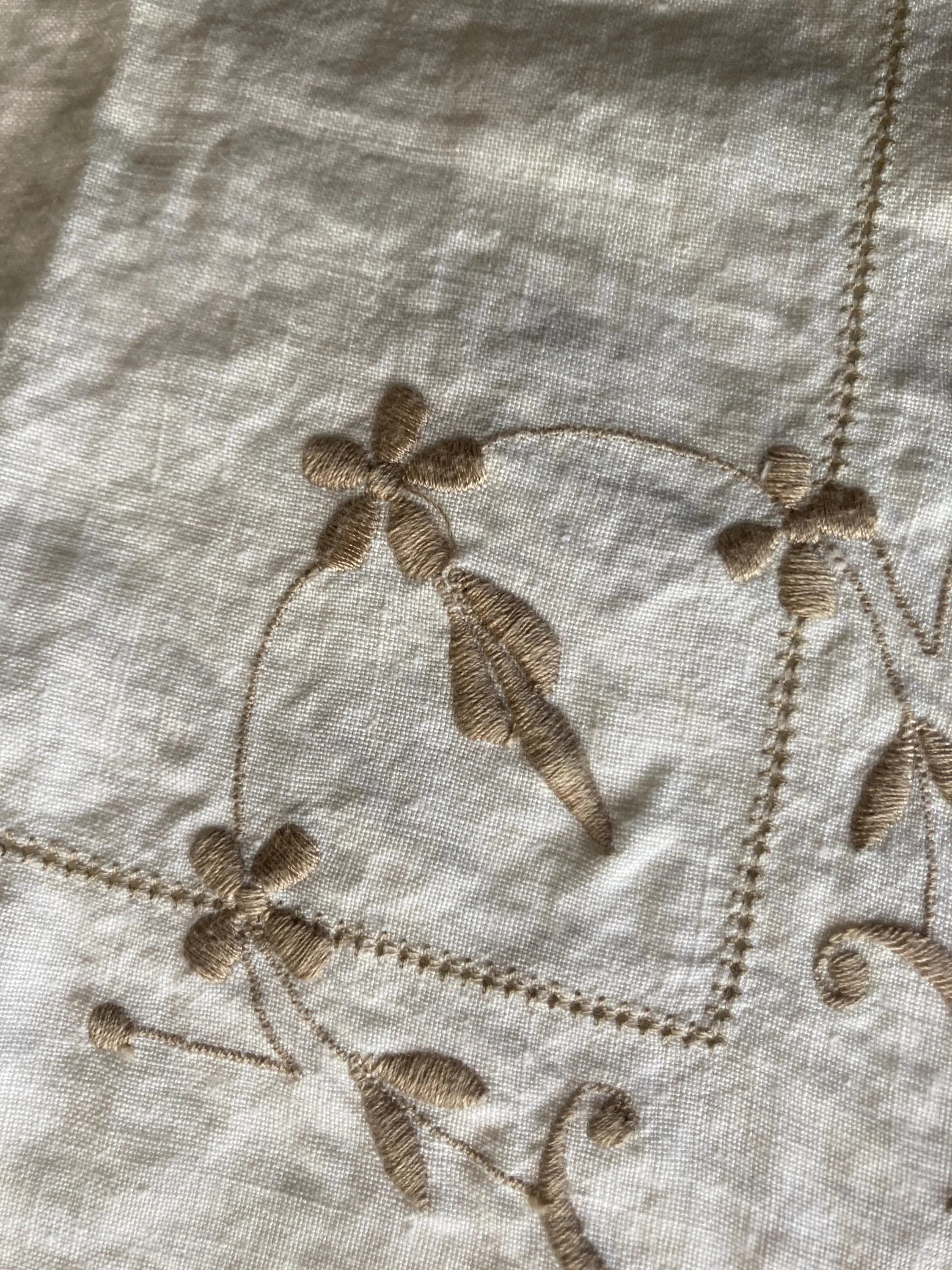 Vintage Delicate Embroidered Linen Table Cover - Table Cloth ~33" Square - image 5