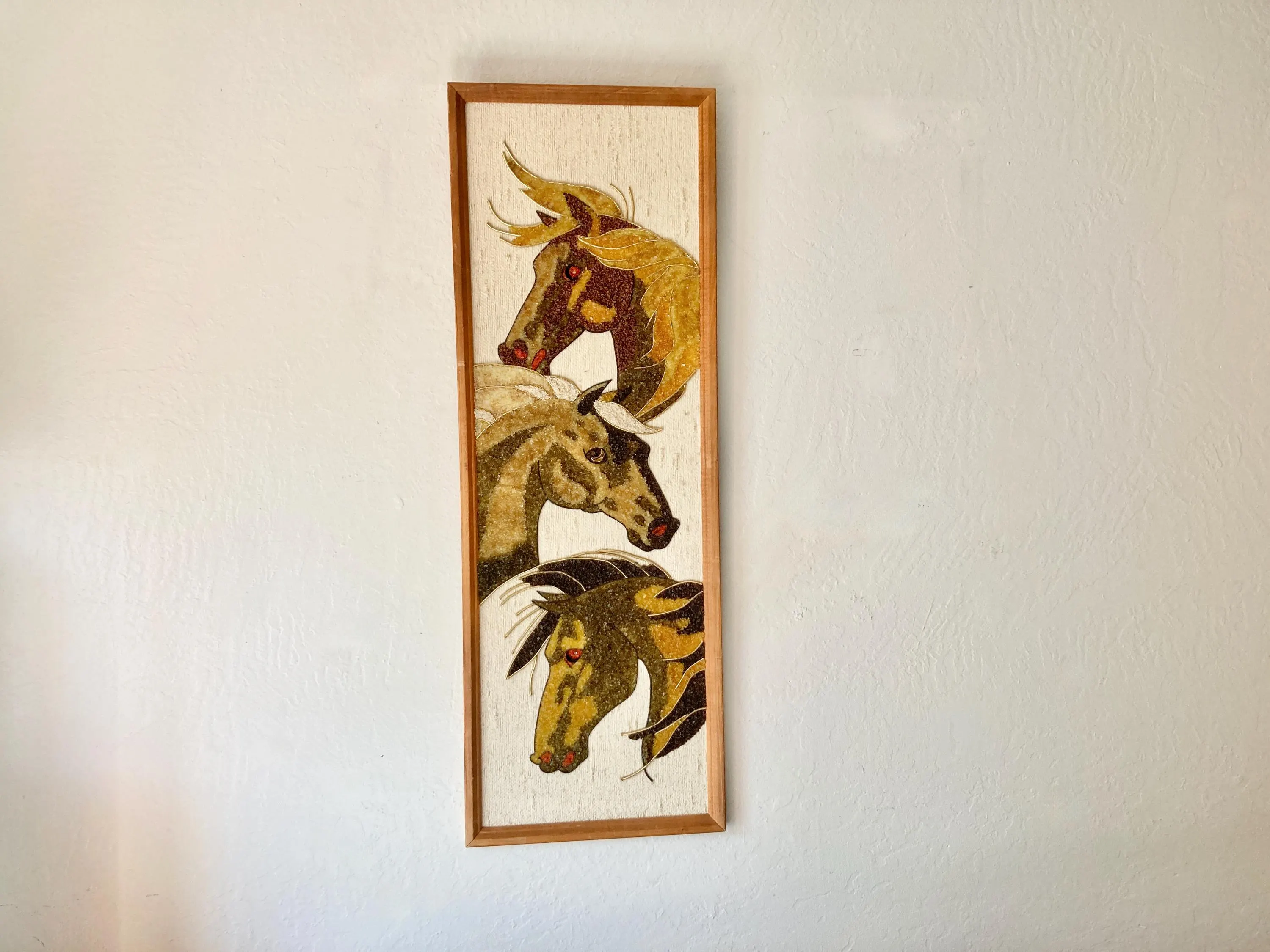 Mid Century 37 x 13" Horses Gravel Art - 1960s