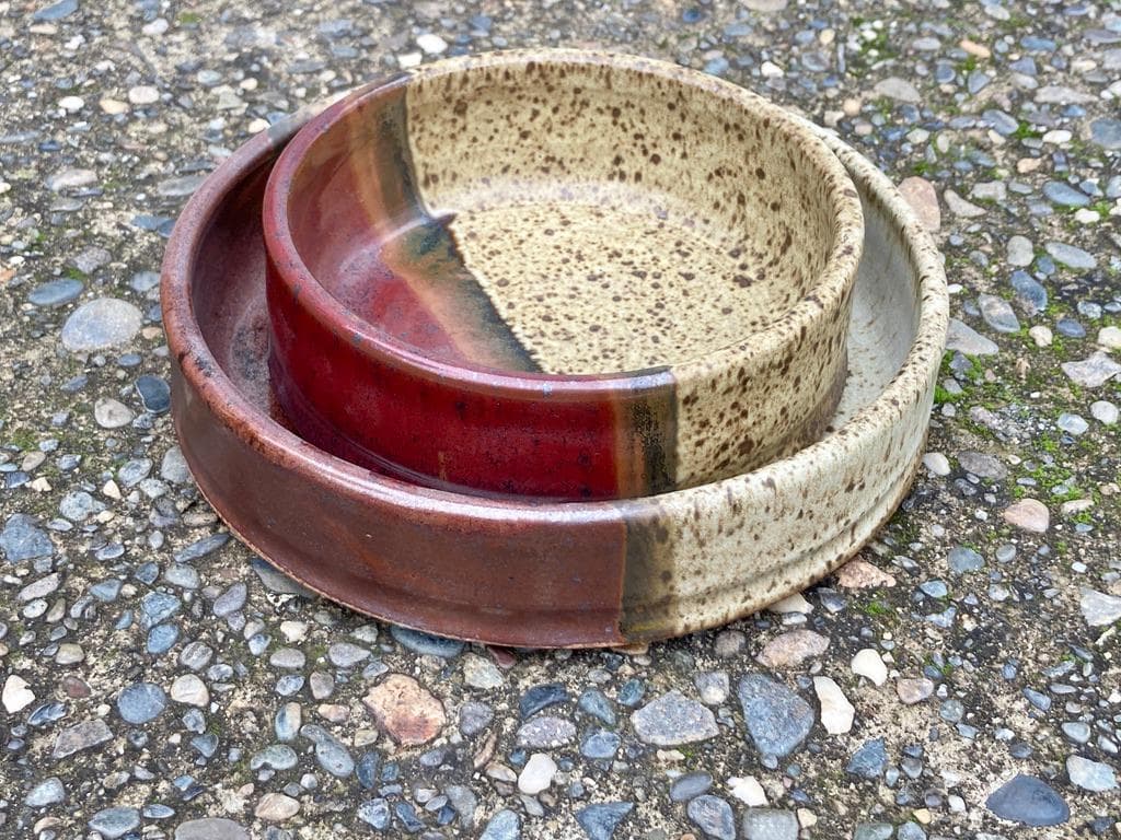 Houle Pottery Low Bowls 5.5 & 7W" Deep Red and Speckled Glazes Stacks - image 5