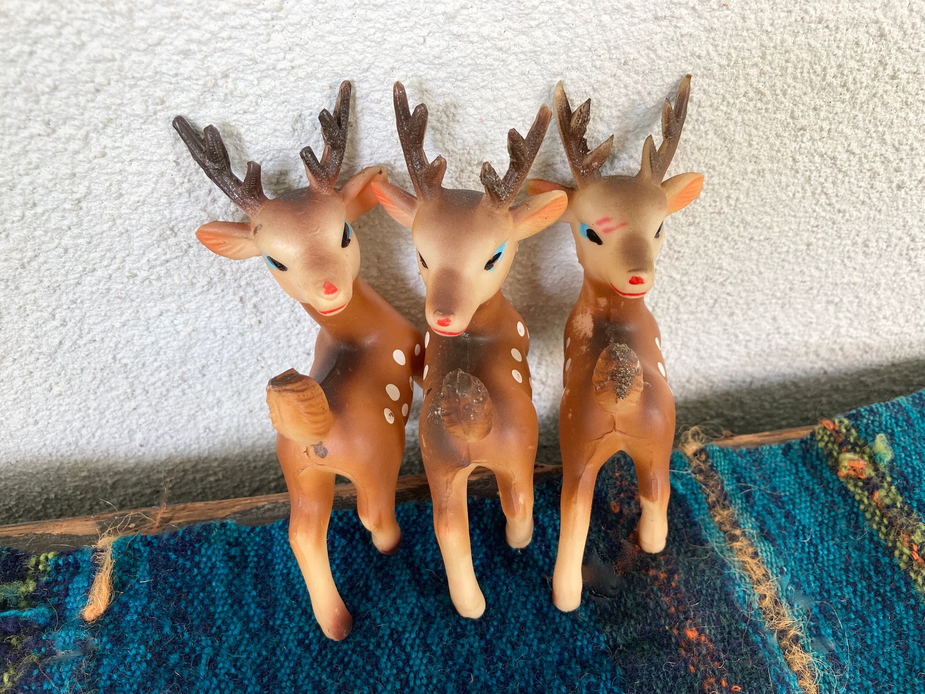 3 Small Rubber Spotted Deer 1950s Christmas