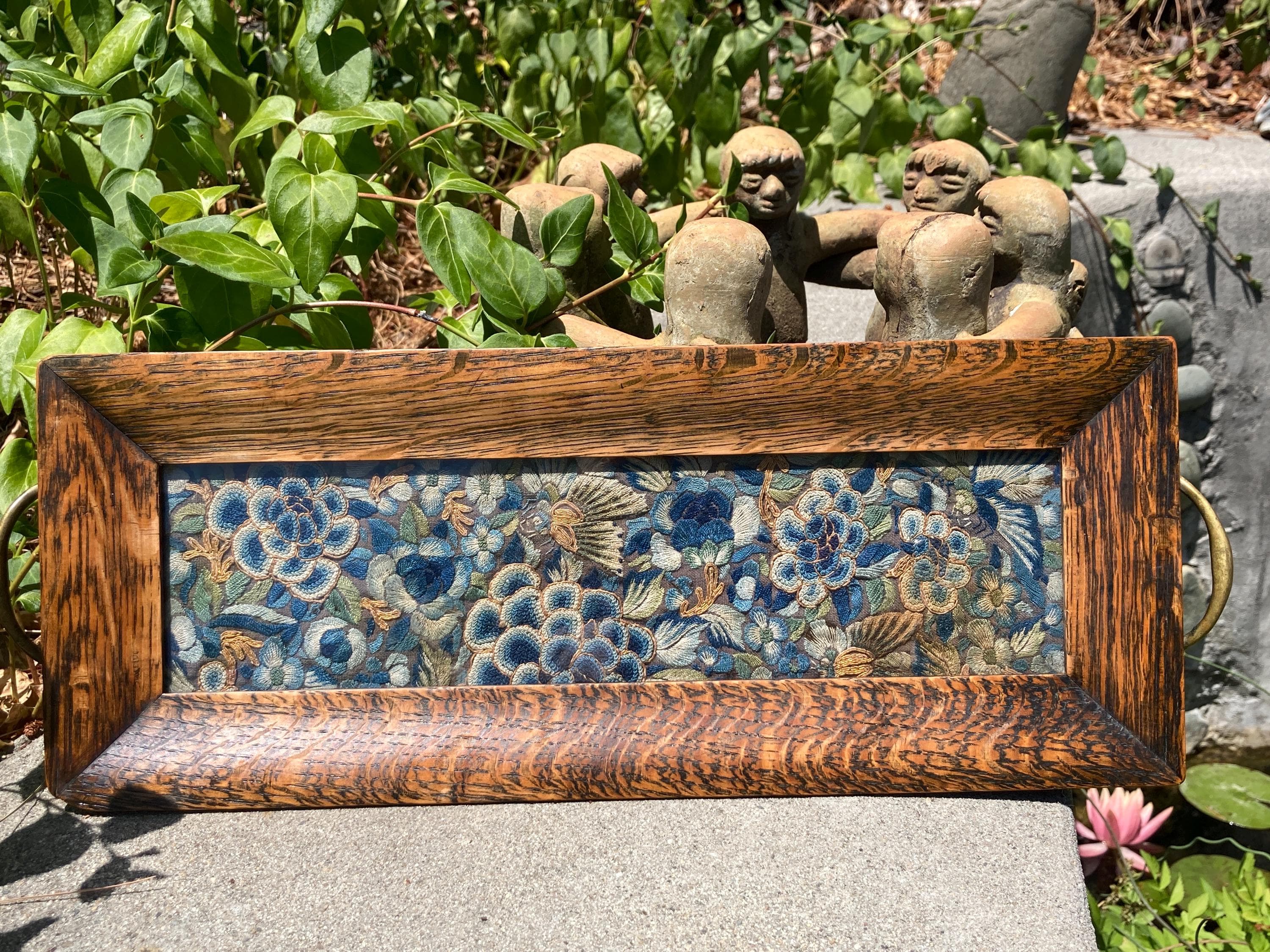 Antique Chinese Embroidery Tray 16" - Vanity Tray - Shelf or Wall Decor