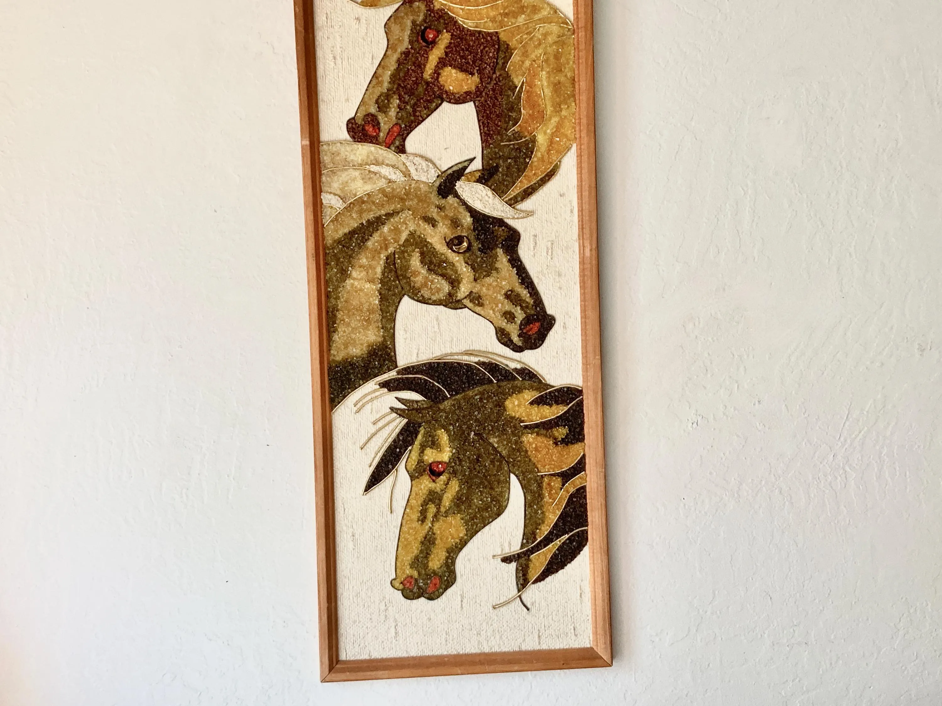 Mid Century 37 x 13" Horses Gravel Art - 1960s - image 3