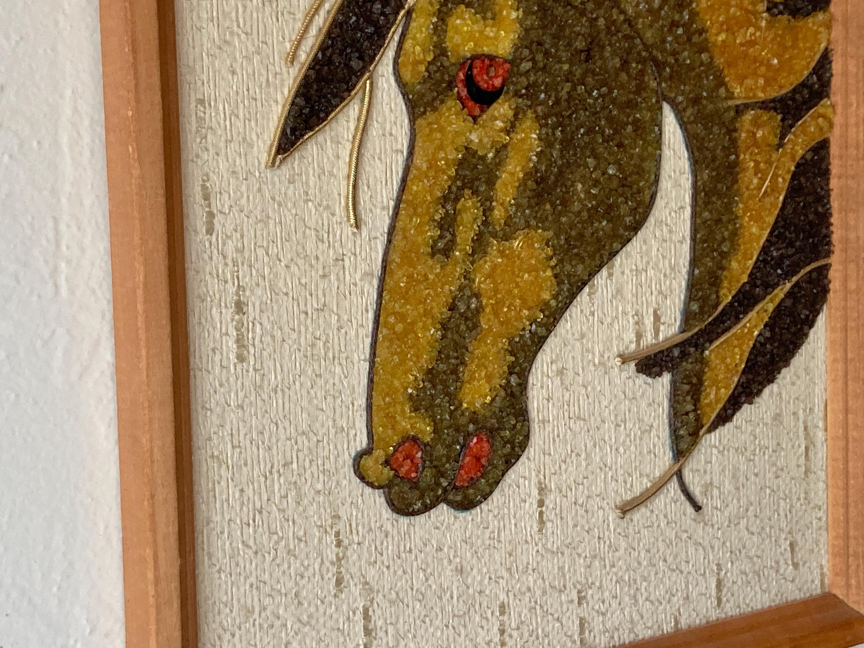 Mid Century 37 x 13" Horses Gravel Art - 1960s - image 5