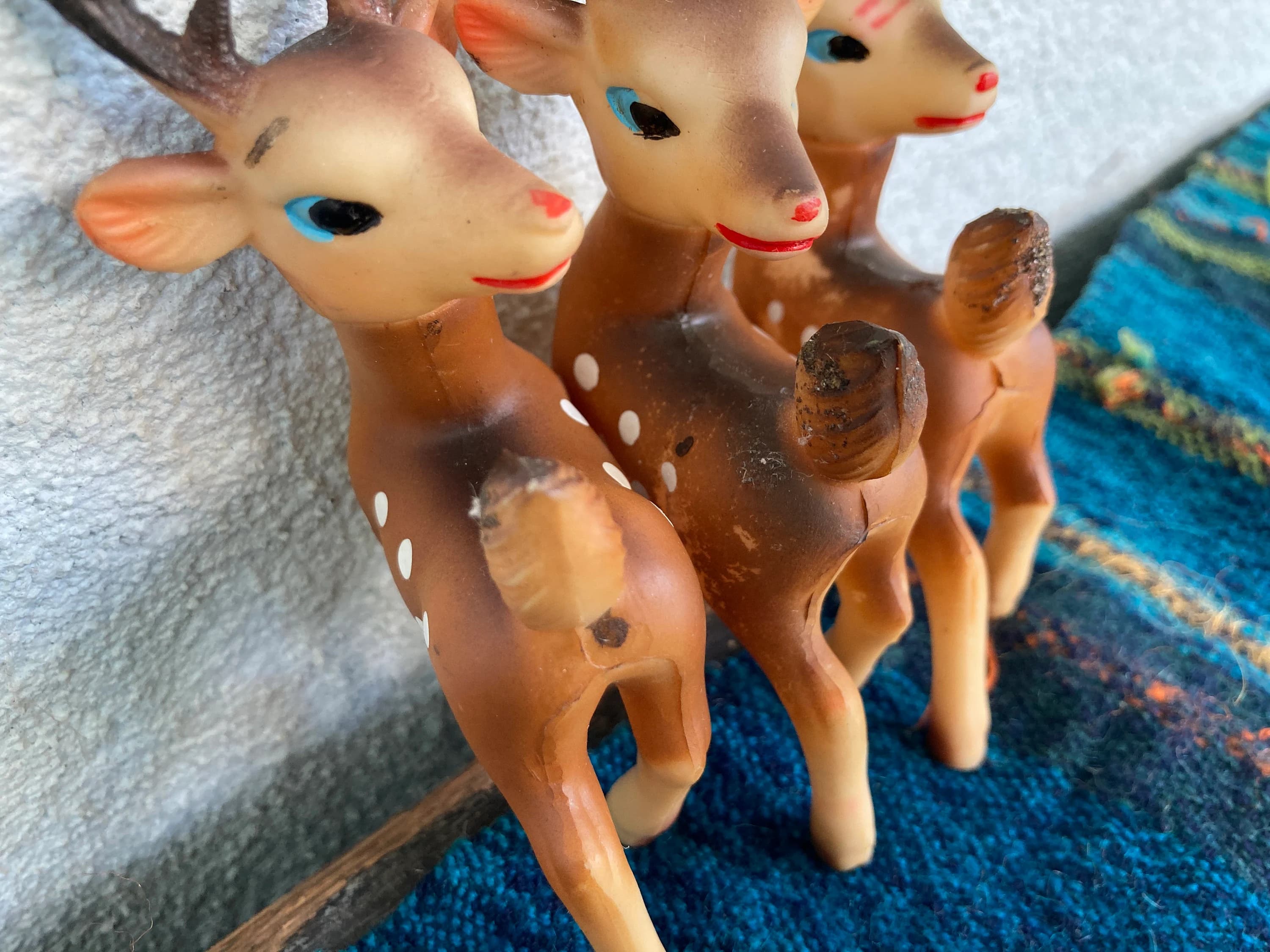 3 Small Rubber Spotted Deer 1950s Christmas - image 4