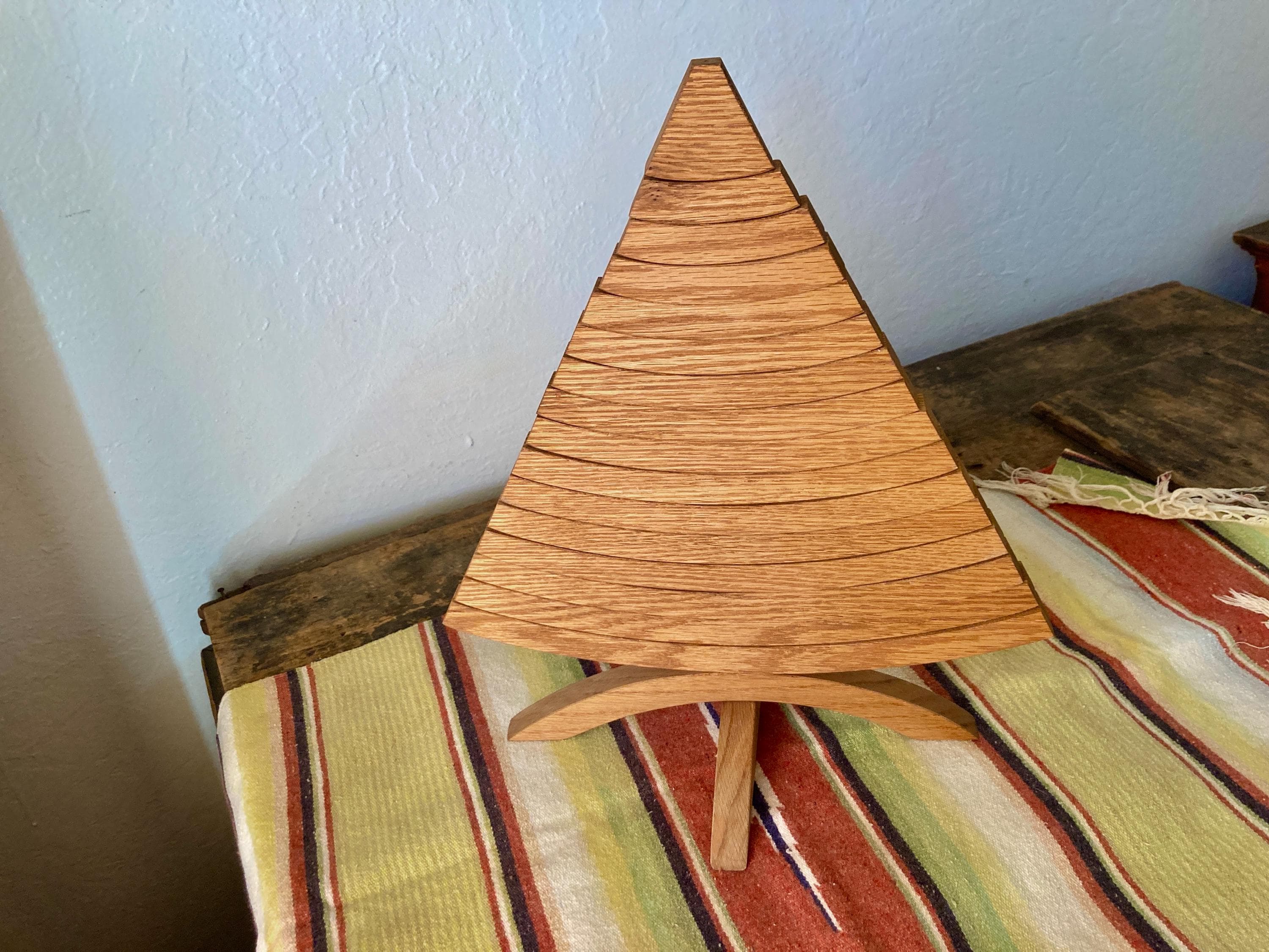 VTG Handmade 15T" Wood Folk Art Christmas Tree - Tabletop Folds Flat - image 3