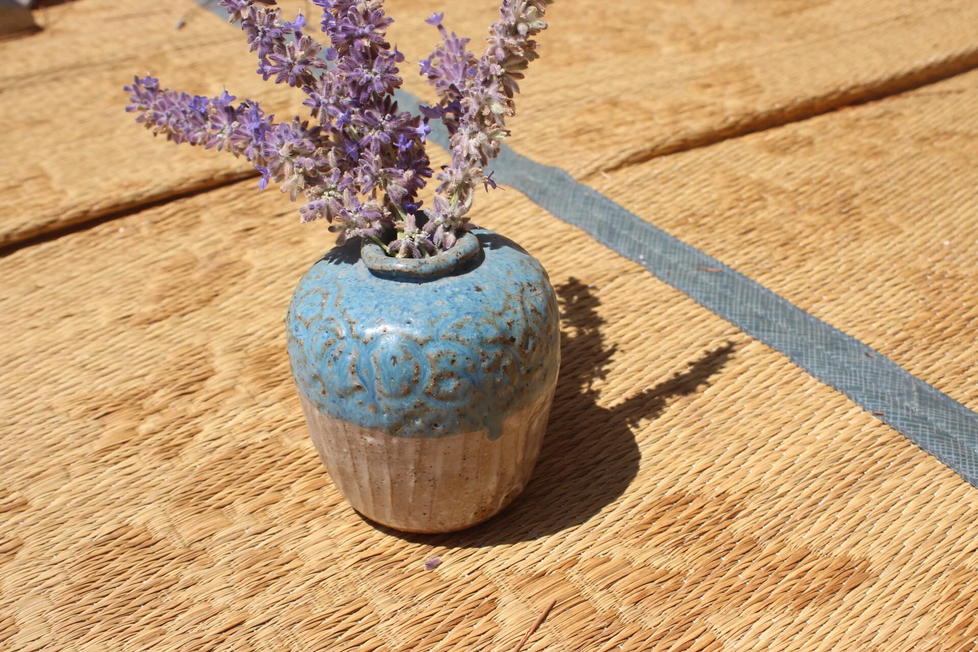 Stoneware Weed Pot 3.8T" Studio Pottery Signed - Cerulean Moroccan Cornflower Blue - Small Vase - image 5
