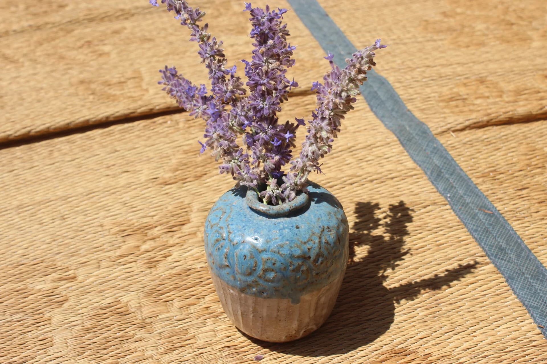 Stoneware Weed Pot 3.8T" Studio Pottery Signed - Cerulean Moroccan Cornflower Blue - Small Vase