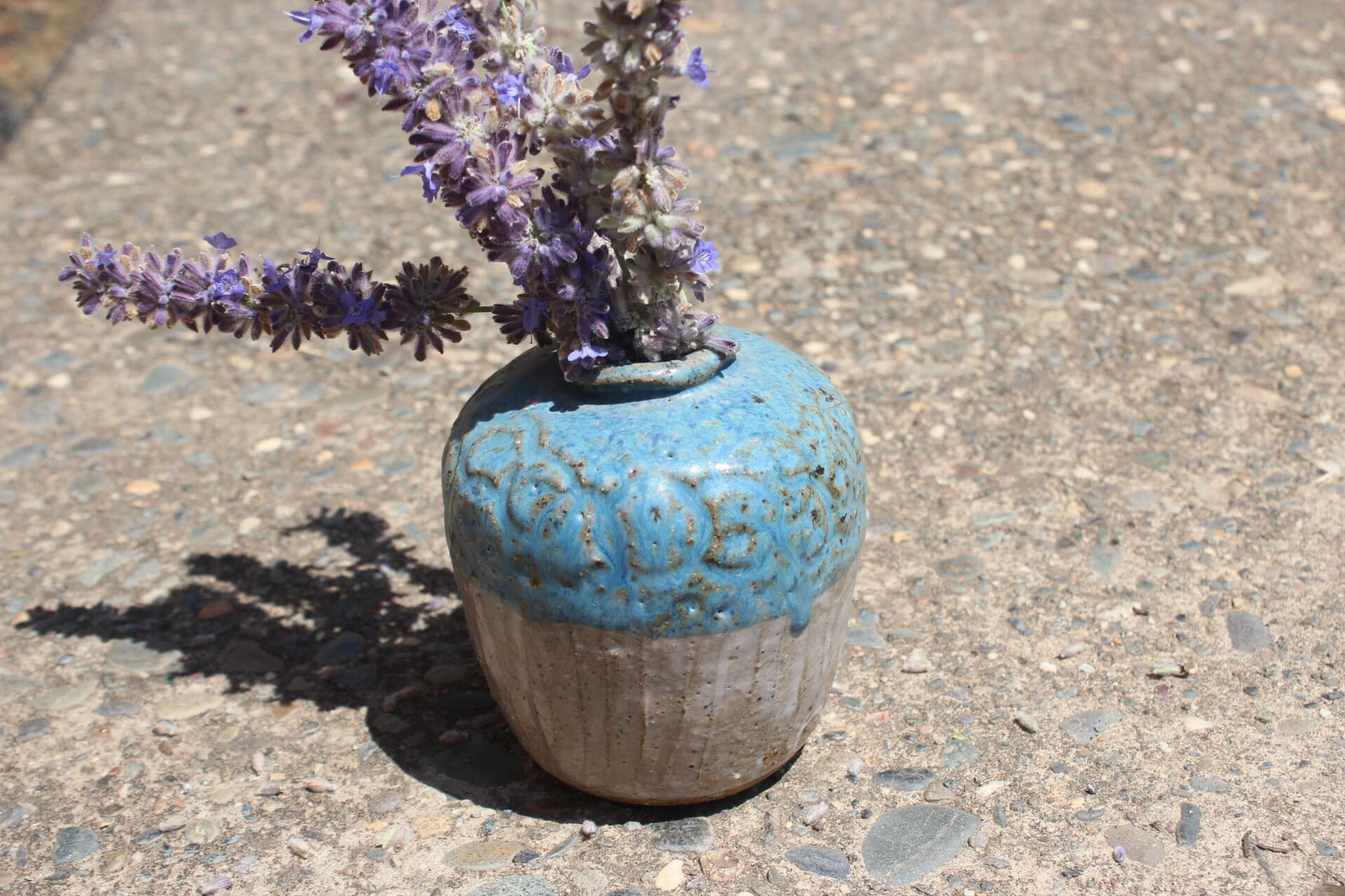 Stoneware Weed Pot 3.8T" Studio Pottery Signed - Cerulean Moroccan Cornflower Blue - Small Vase - image 3