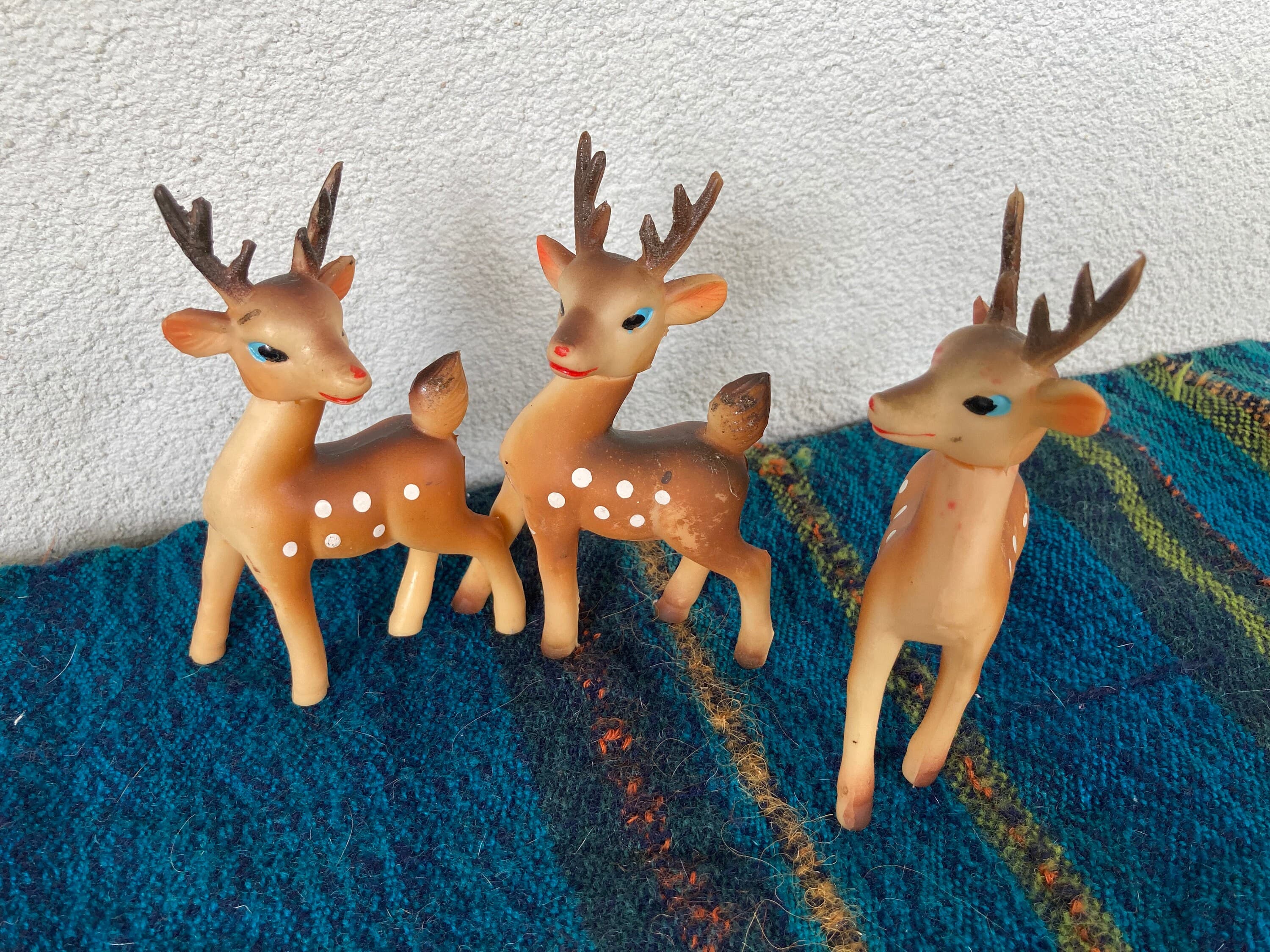 3 Small Rubber Spotted Deer 1950s Christmas - image 3