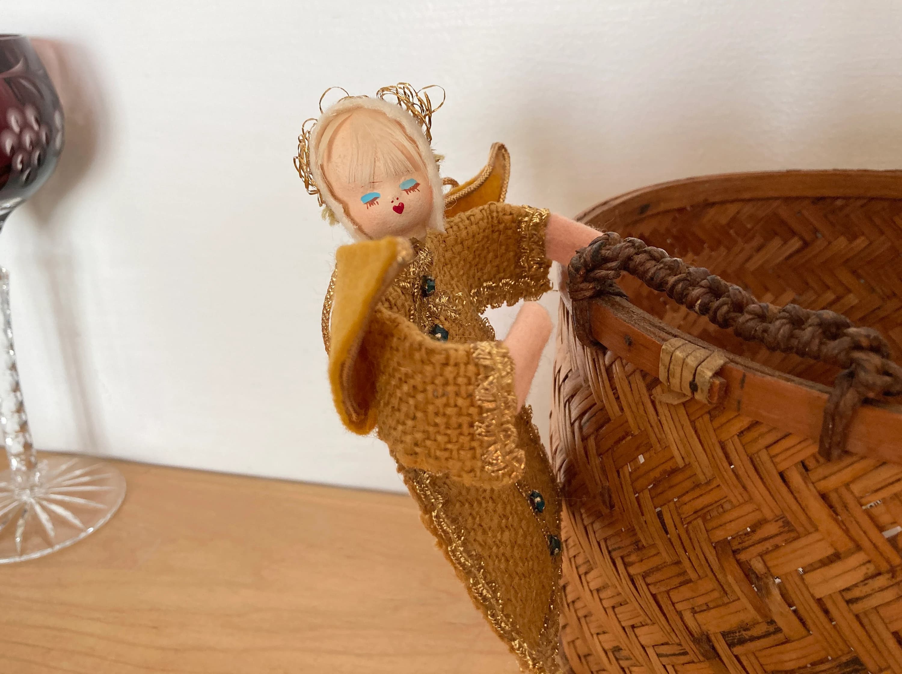 Sweet Burlap Angel with Aqua Rhinestones & Gold Metallic Rick Rack - image 3