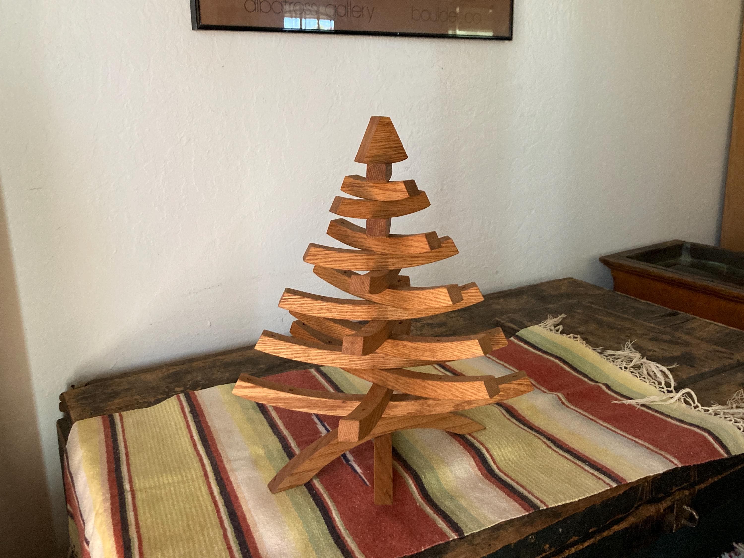 VTG Handmade 15T" Wood Folk Art Christmas Tree - Tabletop Folds Flat