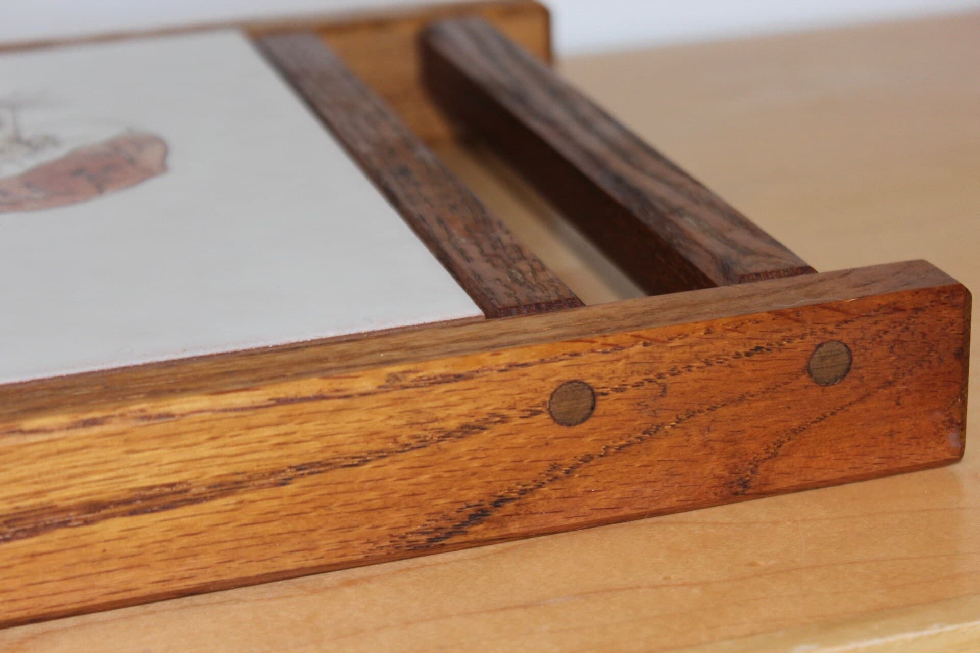 Mod Mushroom Tile Trivet 14" - Oak Wood Handmade Pegged Corners - image 3