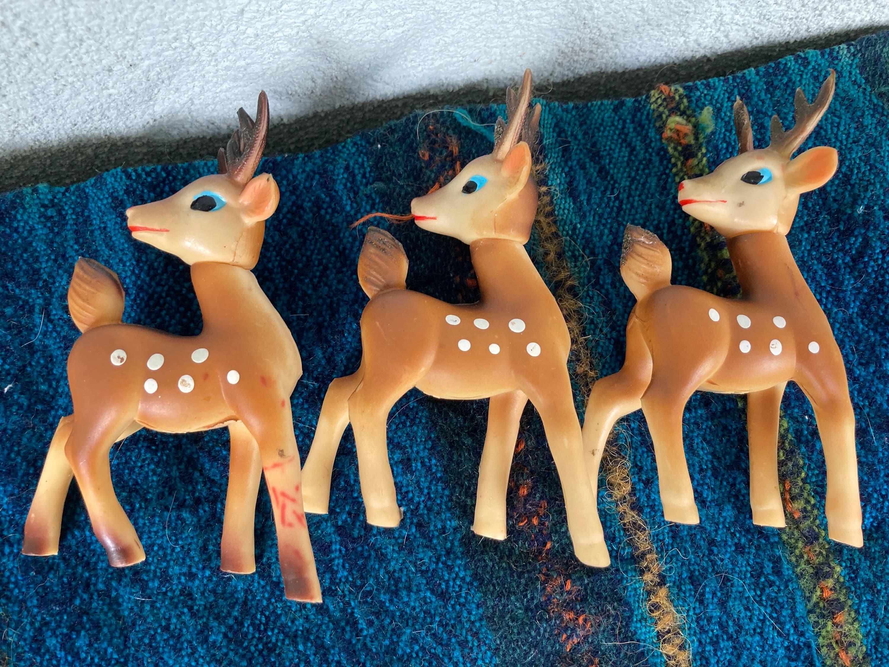 3 Small Rubber Spotted Deer 1950s Christmas - image 5