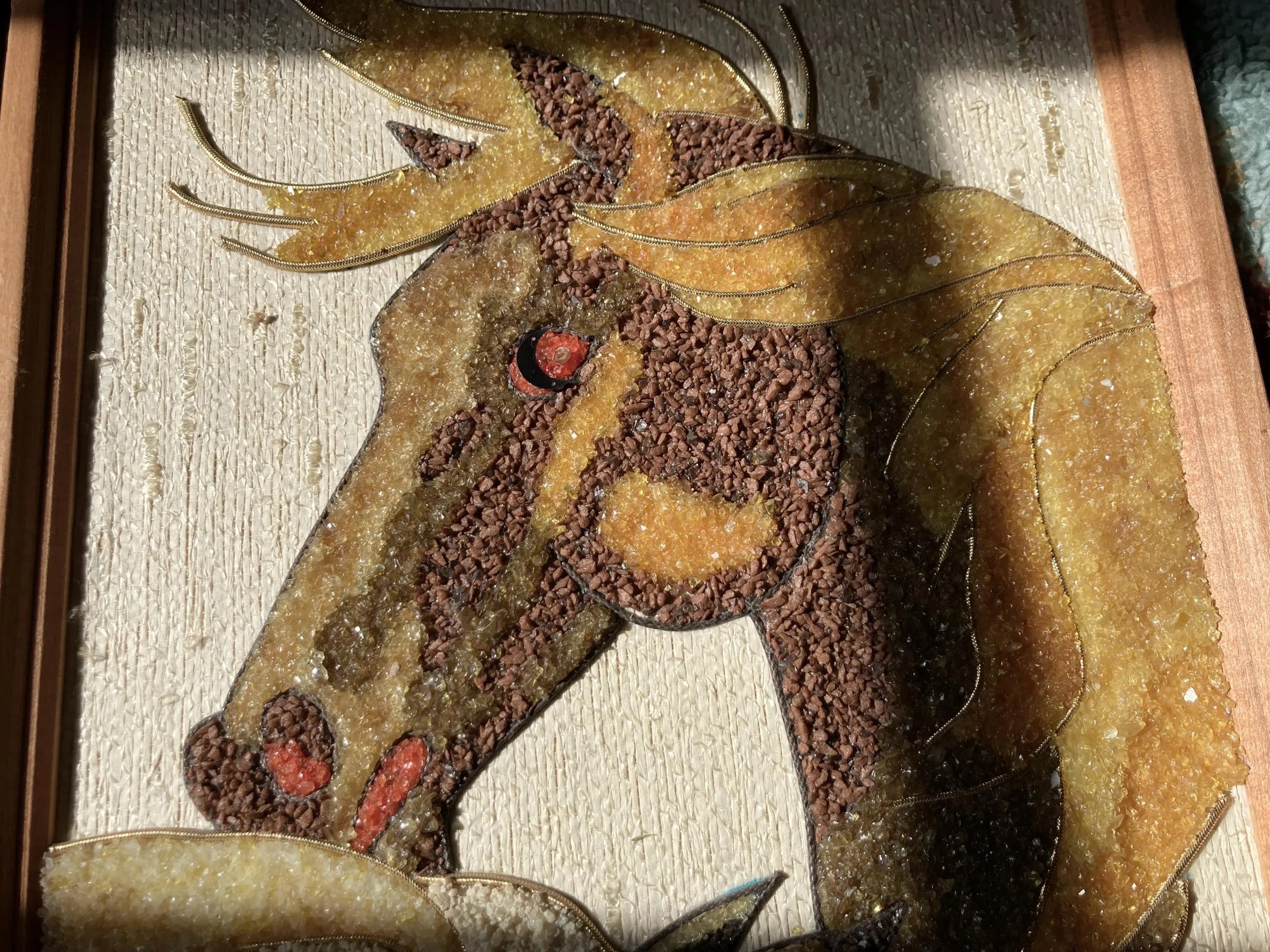 Mid Century 37 x 13" Horses Gravel Art - 1960s - image 4