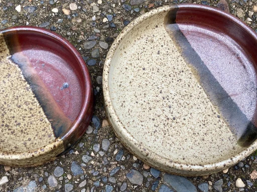 Houle Pottery Low Bowls 5.5 & 7W" Deep Red and Speckled Glazes Stacks - image 4