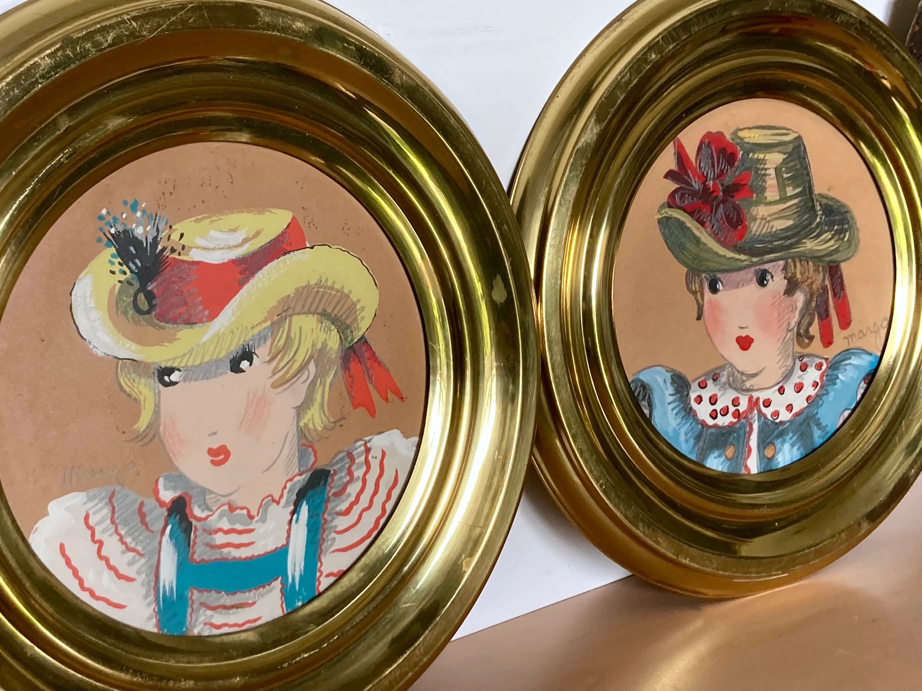1950s Margo Alexander Women Portraits Gouache - Pencil Signed Originals
