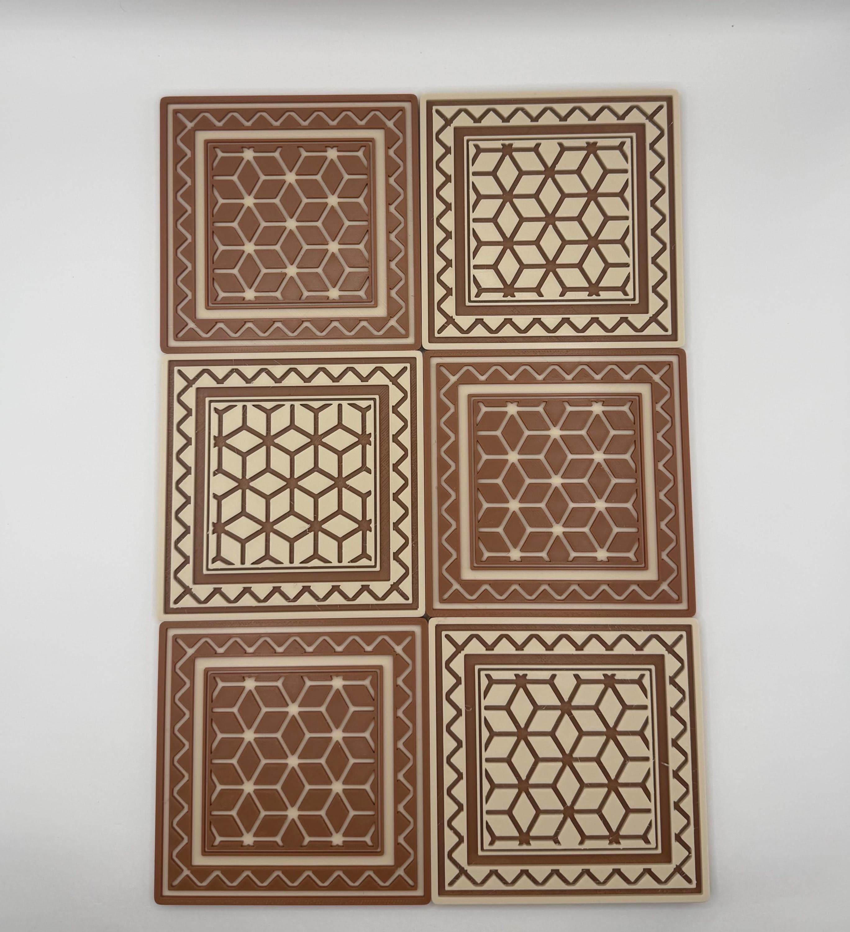 Modern 6-Piece 3D Printed Coasters | Brown & Beige Geometric Tile Pattern | Unique New Home Gift | Desk Accessories | Housewarming Gift - image 3