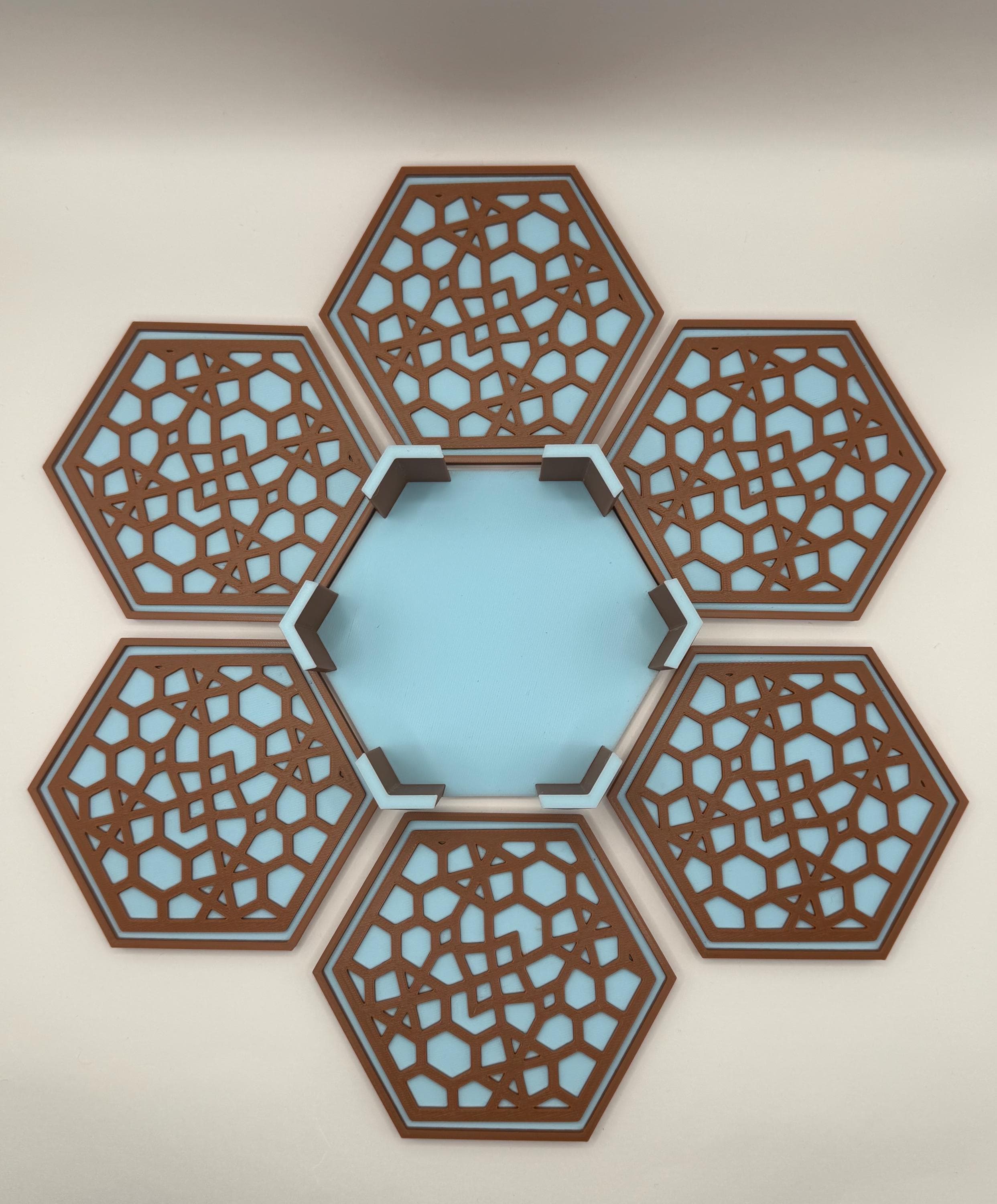 3D Printed Kumiko Coasters Set of 6 | Japanese Geometric Drink Coasters | Hexagon Tea Coffee Coasters | Modern Home Decor Gift - image 5