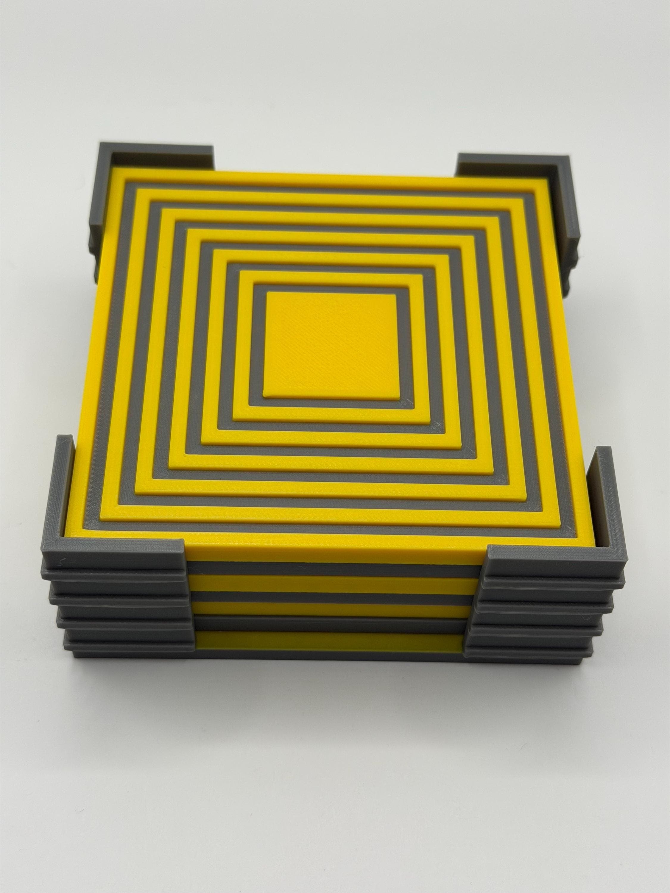 Geometric Coaster Set of 6 with Holder | Modern Yellow Gray 3D Printed Drink Coasters | Unique Minimalist Home Gift - image 4