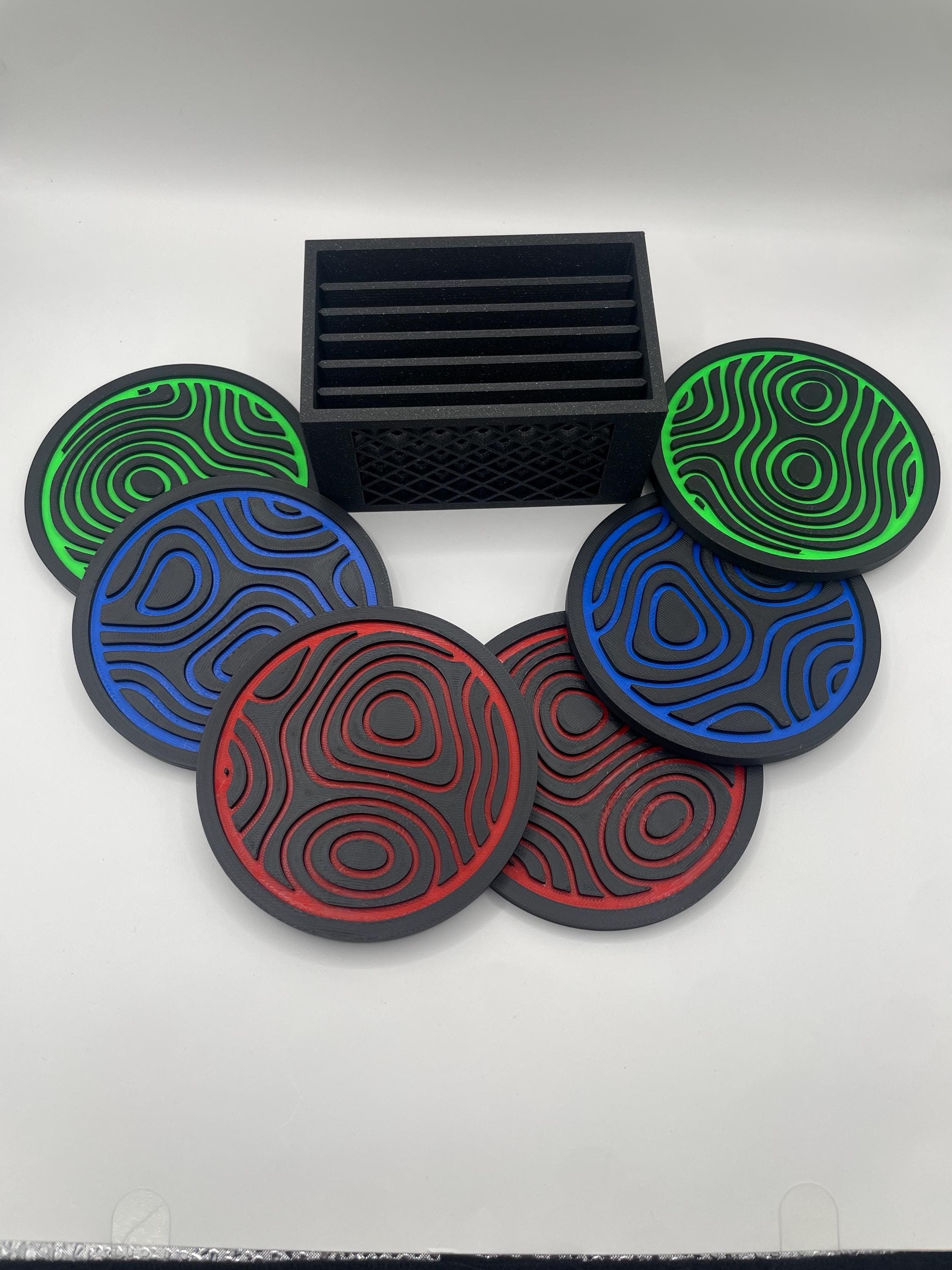 Abstract Coaster Set with Holder - 3d Printed Contour Map Drink Table Coaster For Housewarming Gifts - image 3