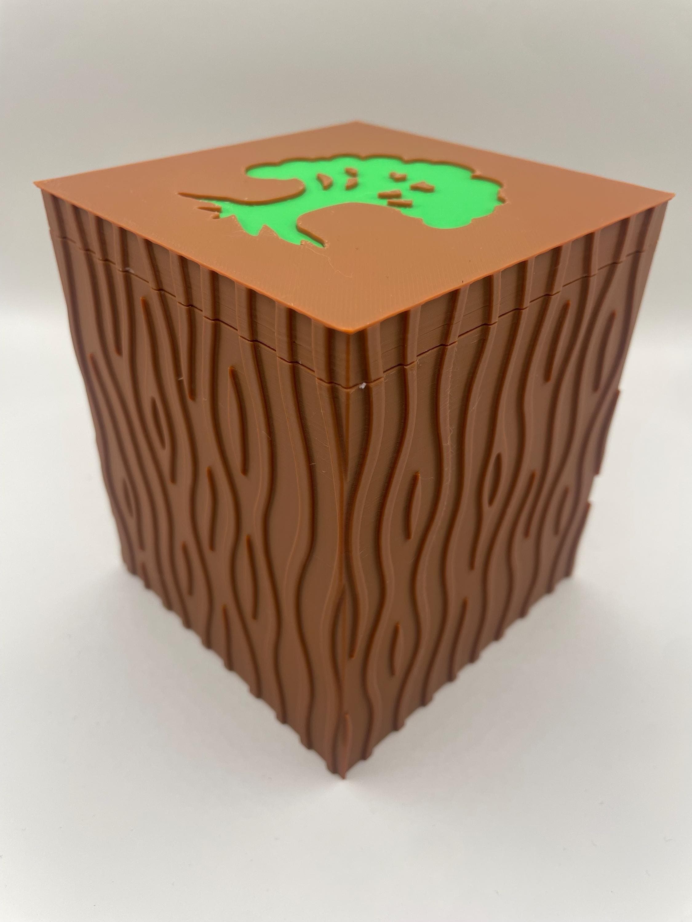 MTG Inspired Deck Box - 3D Printed - Wood Bark Pattern - Landfall Commander Case - Forest Green Mana Card Storage With Magnetic Lid - image 4