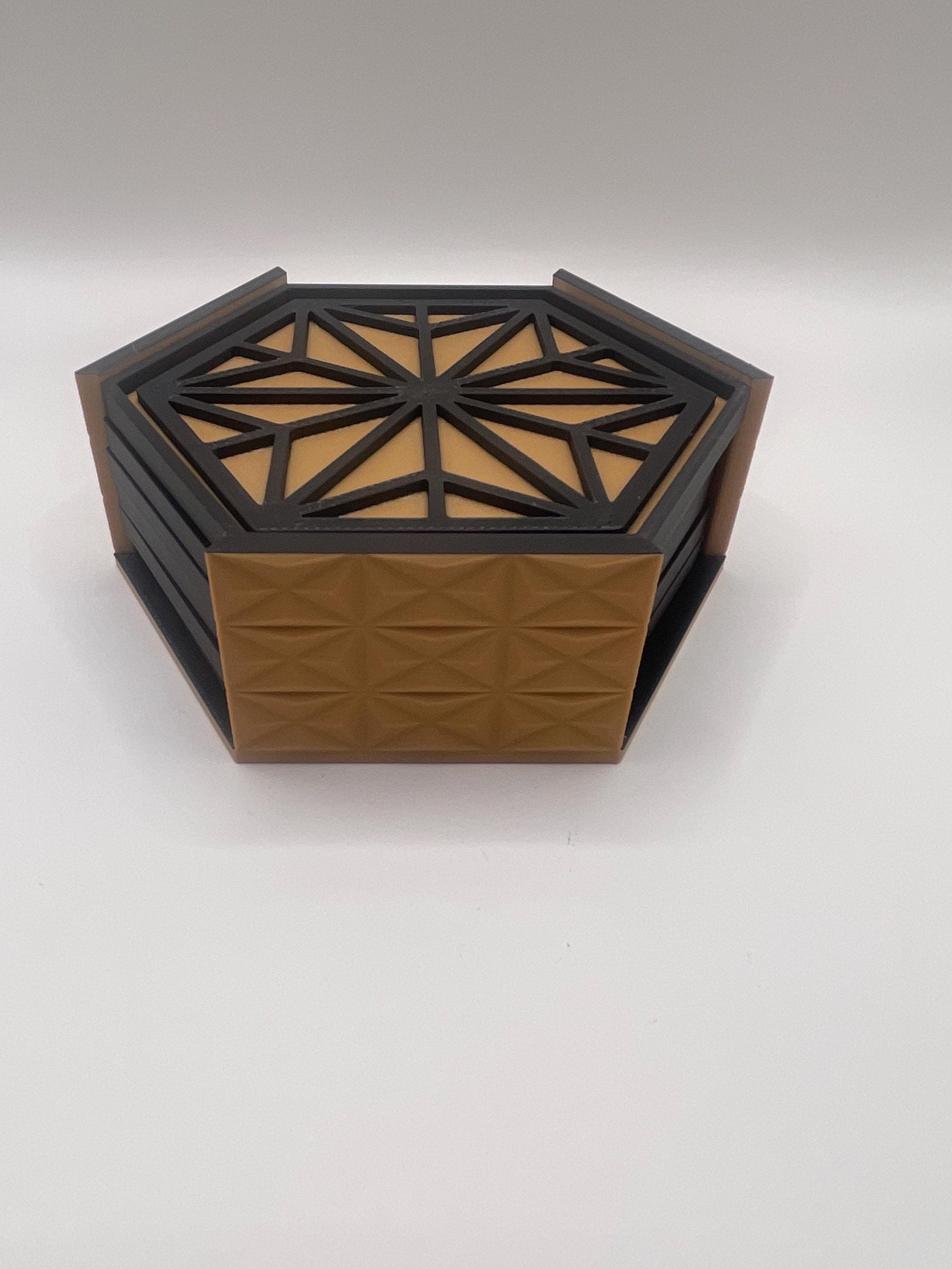 3D Printed Kumiko Coasters Set | Hexagon Geometric Drink Mats | Japanese Style Home Decor | 6pc Coasters with Holder - image 4