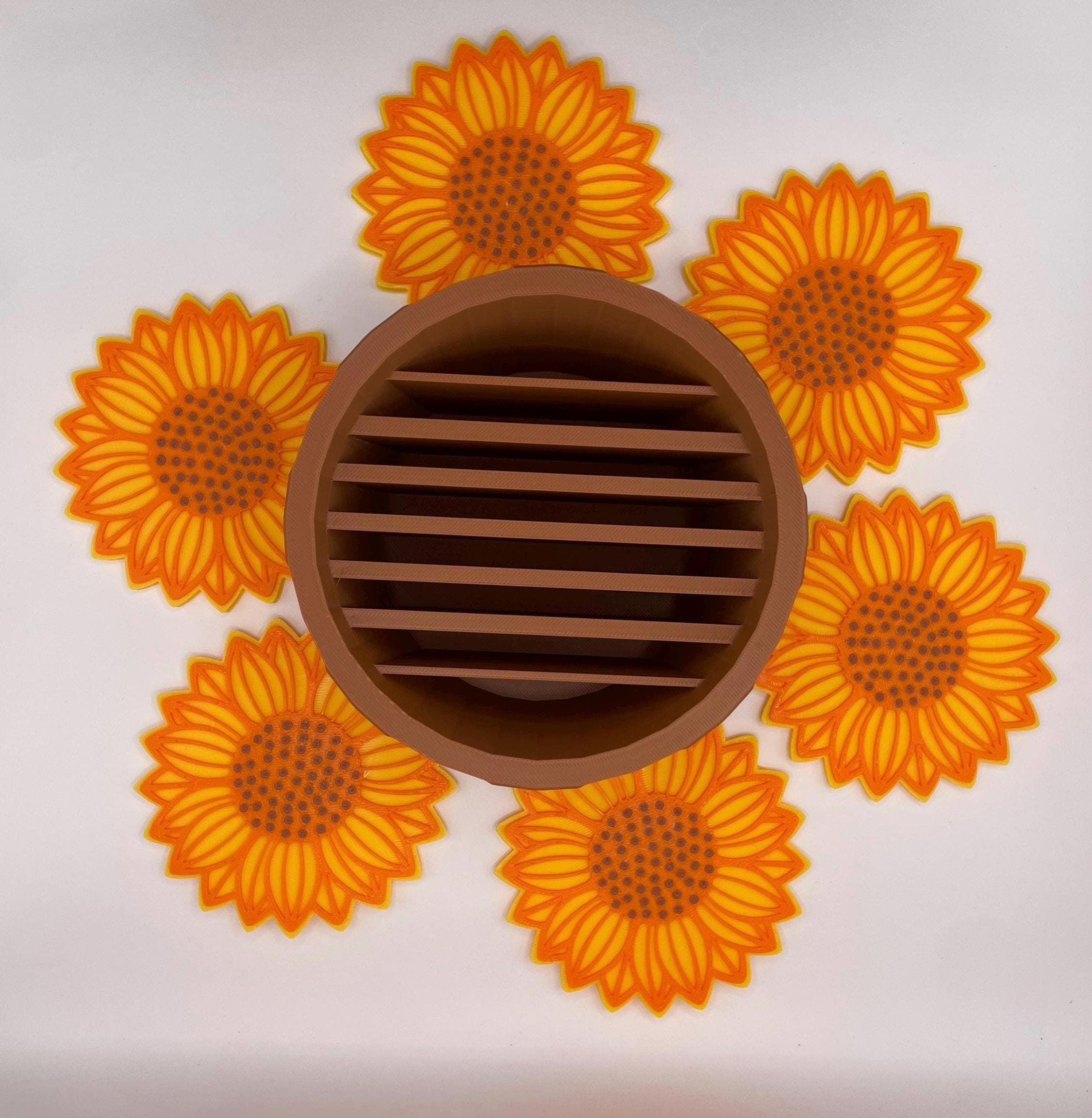 Sunflower Coaster Set with Pot Holder | Set of 6 Cute Floral Coasters | Farmhouse Kitchen Decor & Coffee Table Accessory | Housewarming Gift - image 3