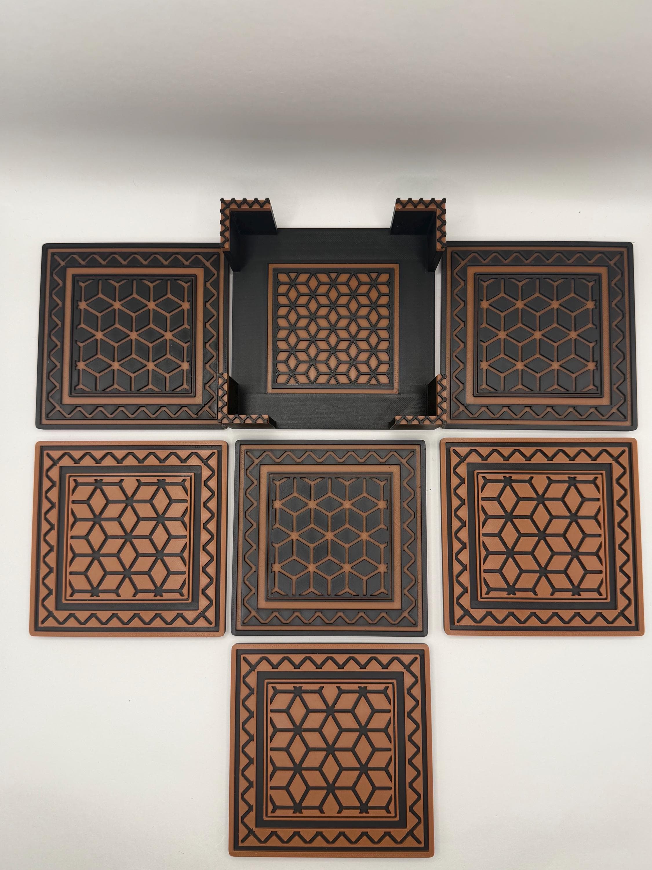 Geometric 3D Printed Coaster Set with Holder | Modern Minimalist Desk Decor | Unique Housewarming Gift | Table Protection Art Decor Coasters - image 3