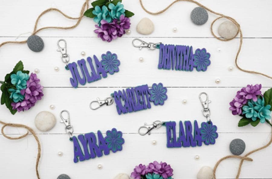 Custom Name Keychain with Flower | 3D Printed Personalized Keychain for Kids & Party Favors | Cute Name Tag Gift for Girls | Backpack Charm