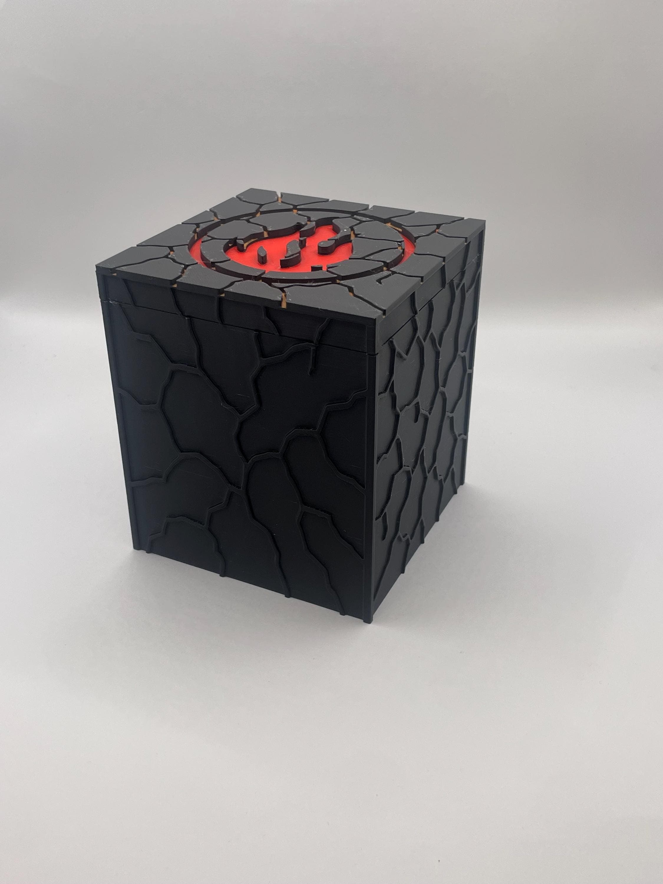 MTG EDH Inspired Red Mana Deck Box | Tabletop Gaming Storage| Cracked Earth| Flame Symbol| Lava Pattern Magnetic Box| Unique Gift for Gamers - image 5