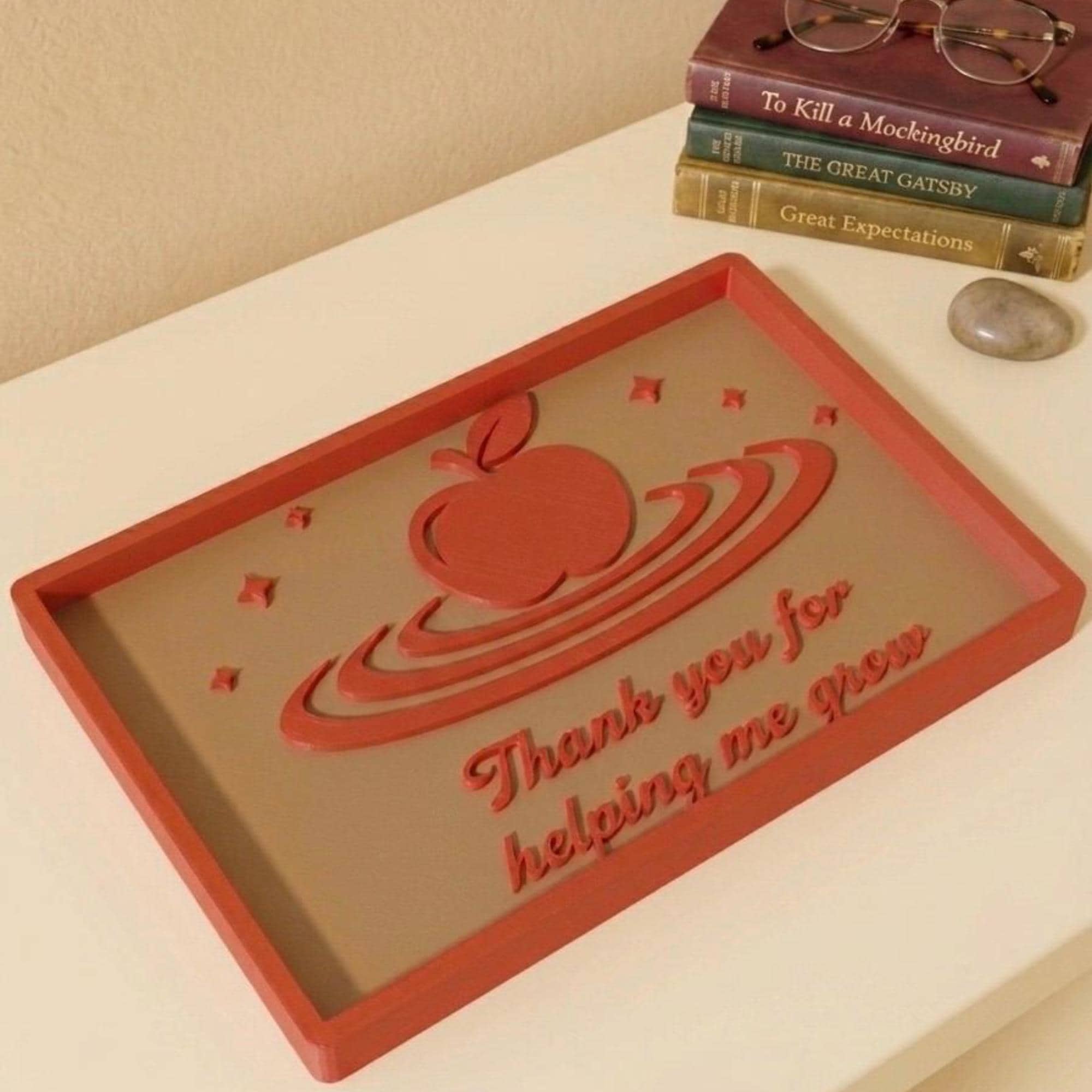 Thank You Teacher Desk Catchall Tray - Teacher Appreciation Day - 3D Printed Organizer for Keys Pens - Apple Accent Gift