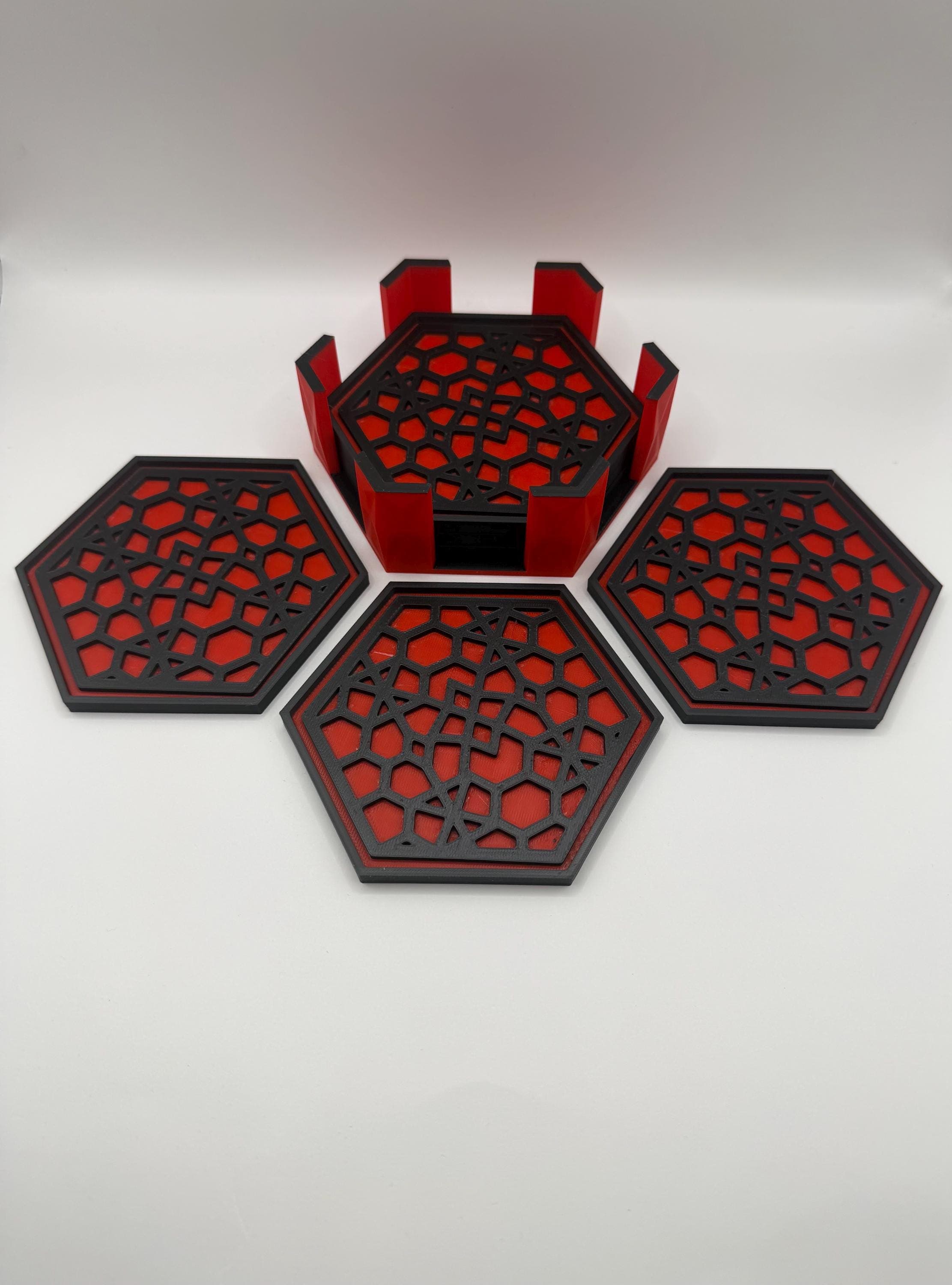 3D Printed Kumiko Coaster Set with Holder | Japanese Geometric Pattern Drink Mats | Hexagon Coasters | Housewarming Gift | Table Decor - image 5