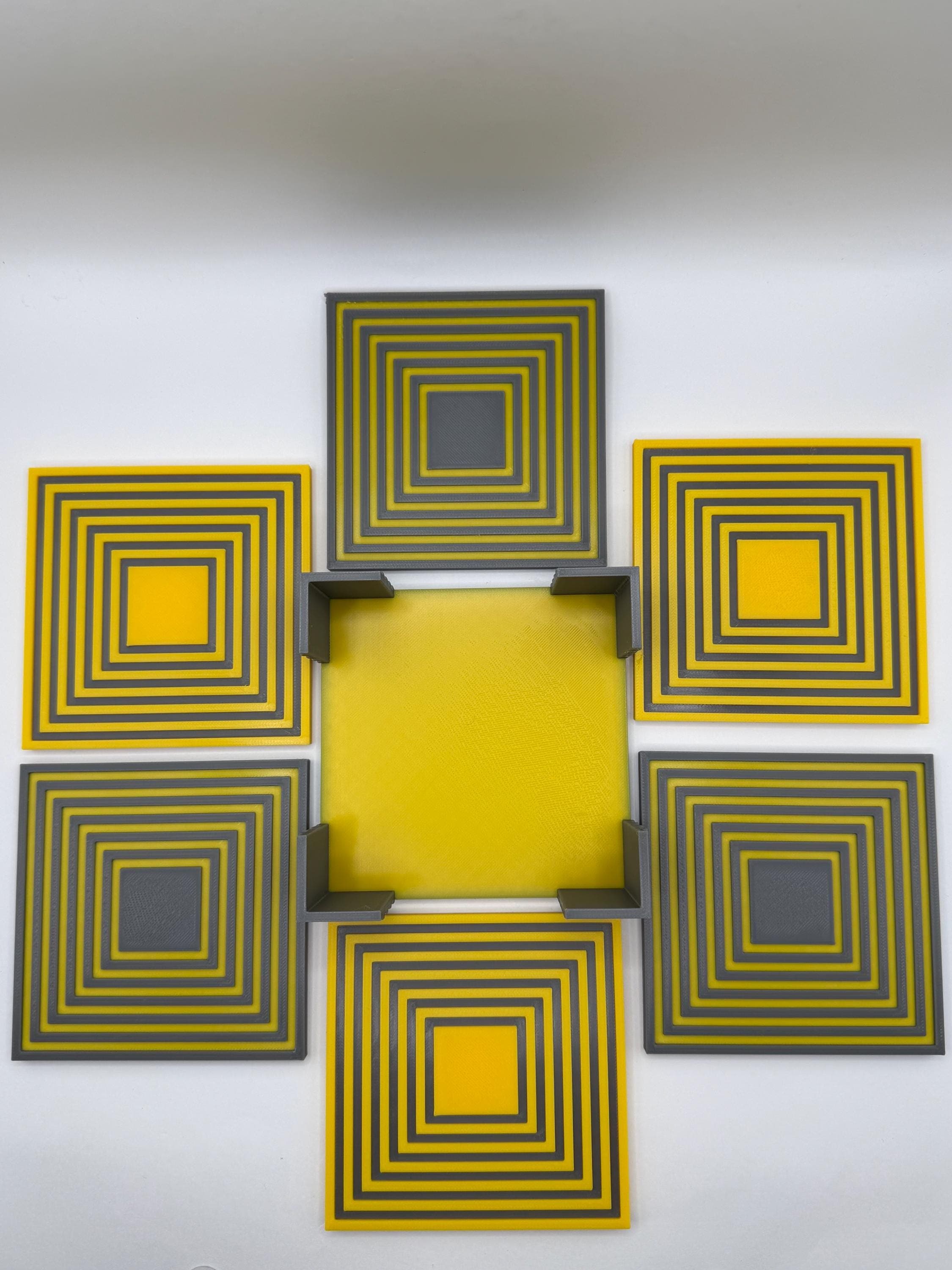Geometric Coaster Set of 6 with Holder | Modern Yellow Gray 3D Printed Drink Coasters | Unique Minimalist Home Gift - image 5