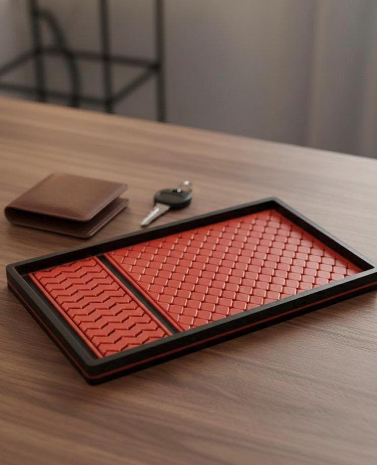 Keffiyeh Pattern EDC Valet Tray - 3D Printed Shemagh Design Catchall - Red and Black Cultural Heritage Desk Organizer - Middle Eastern Decor