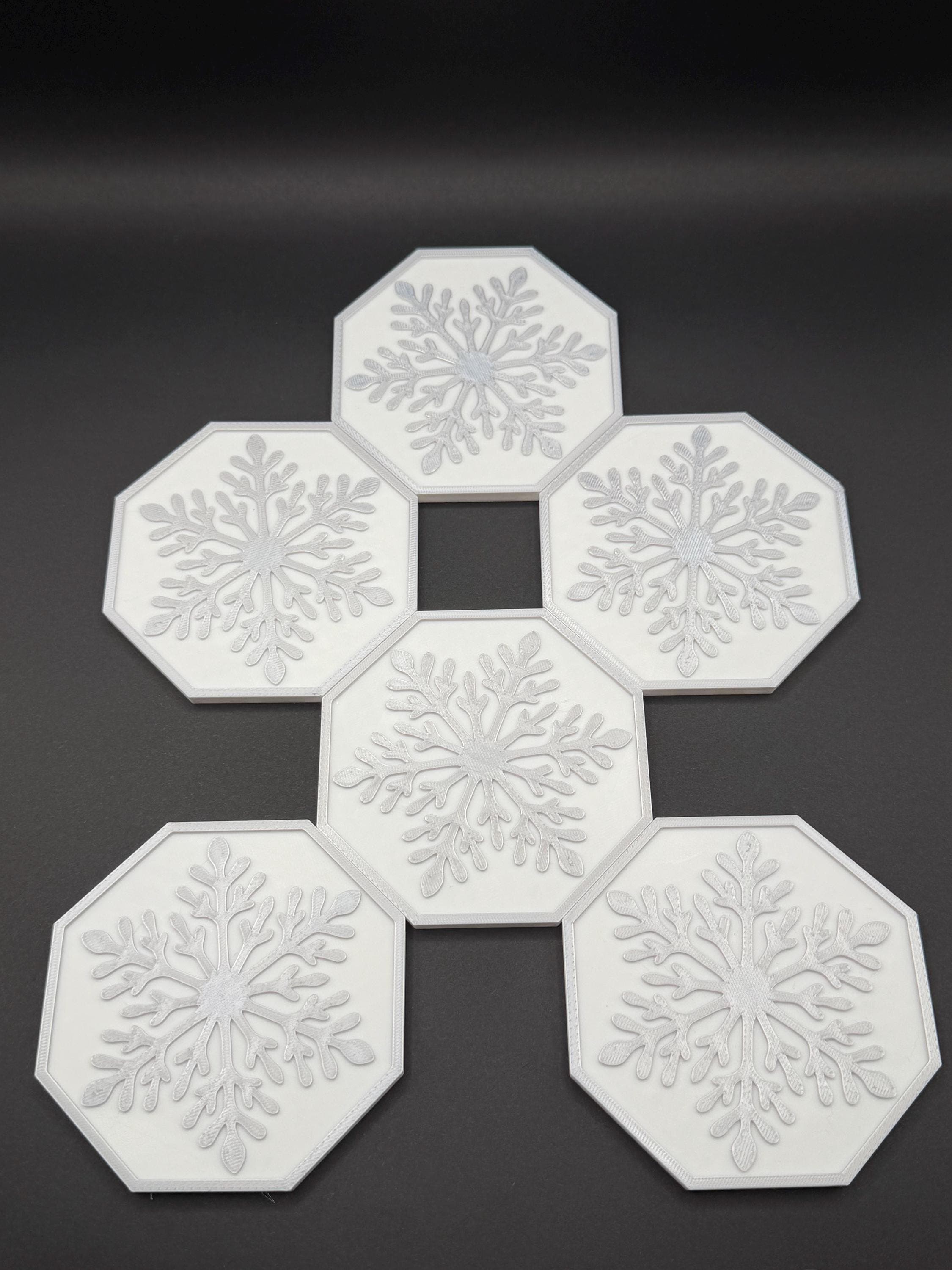 3D Printed Snowflake Coaster Set with Holder, Drink Coasters, Christmas Decor, Housewarming Gift, Octagon Design, Winter Table Decor - image 3
