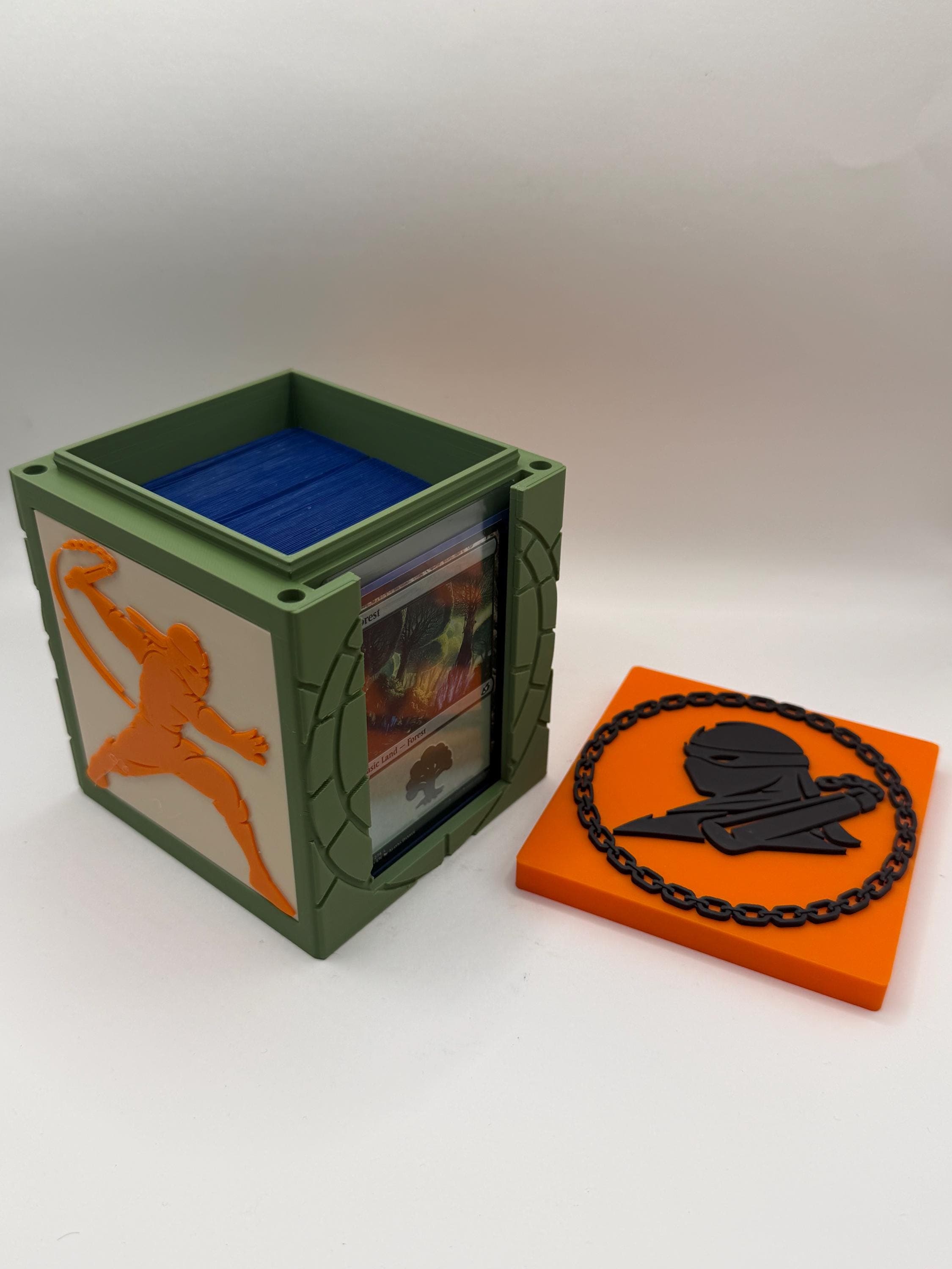 MTG EDH Deck Box | Orange Ninja Theme Deck Box Commander Showcase Display Slot with Toploader | Magnetic Top Gaming Cards Organizer - image 2