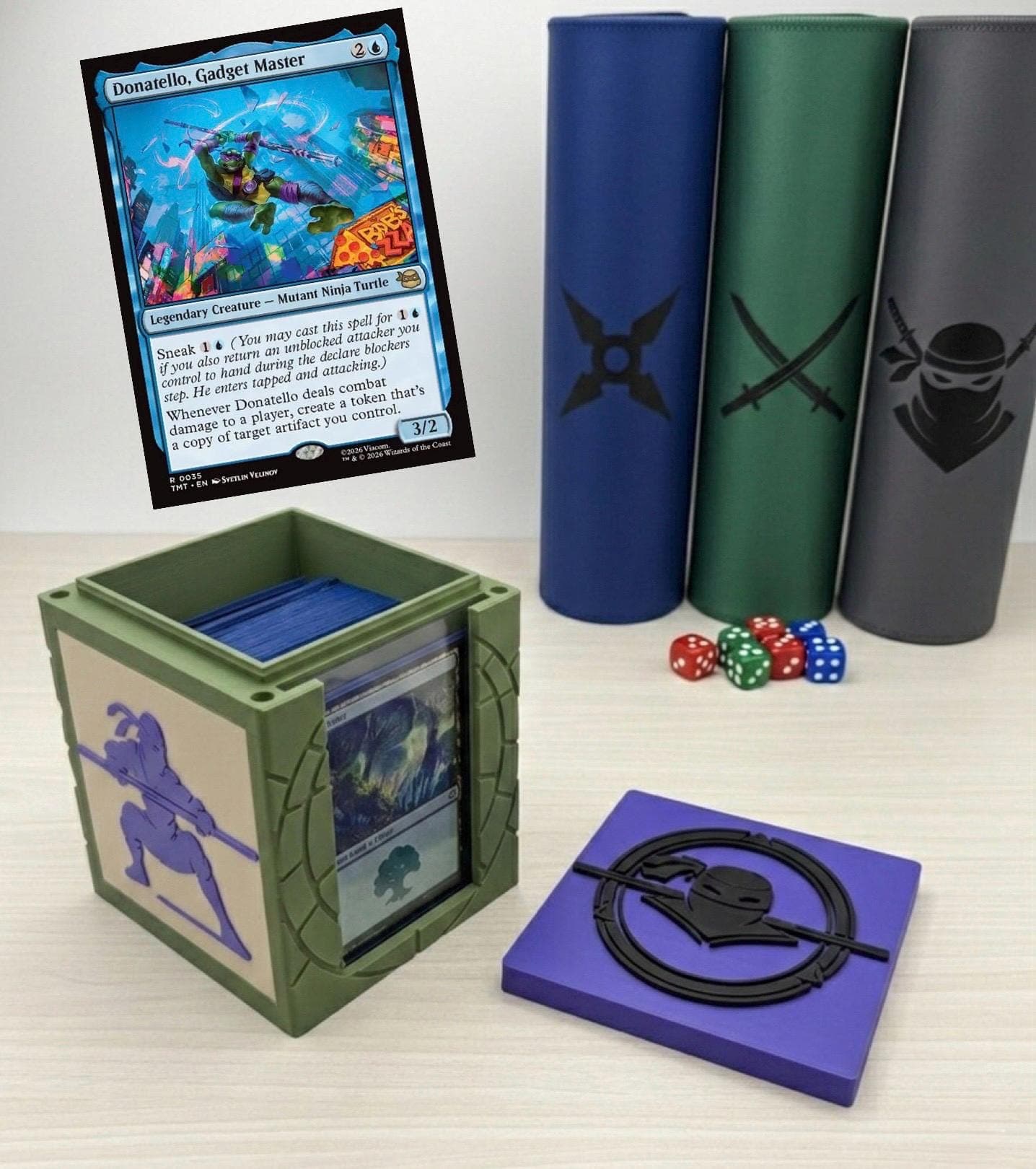 MTG EDH Deck Box | Purple Ninja Theme Deck Box Commander Showcase Display Slot with Toploader | Magnetic Top Gaming Cards Organizer