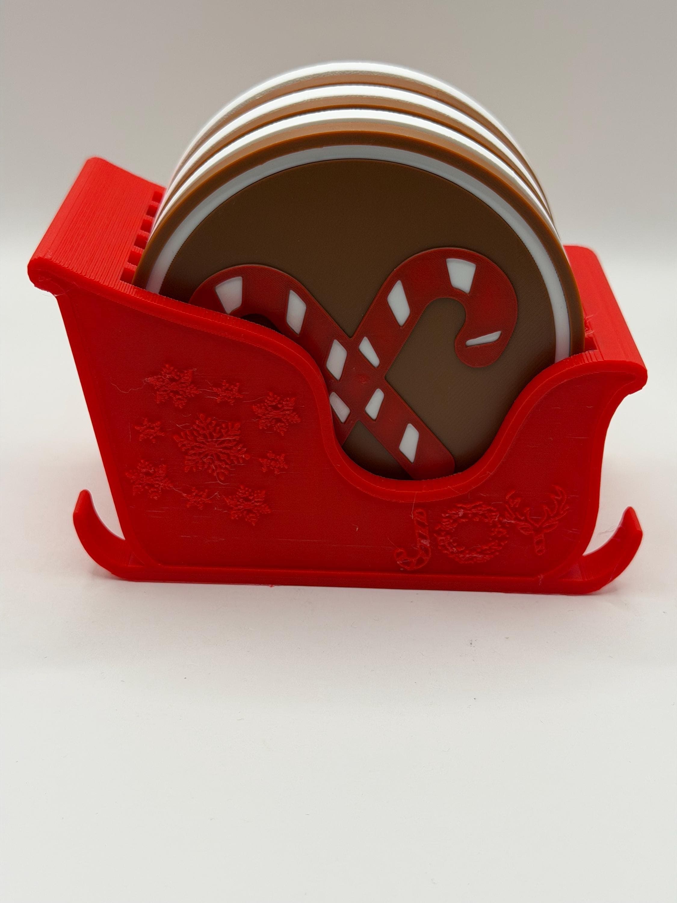 Set of 6 Christmas Coasters with Sleigh Holder | Seasonal Holiday Drink Mats | Gingerbread Man Gift | Xmas Table Decor | Santa Sleigh Decor - image 4